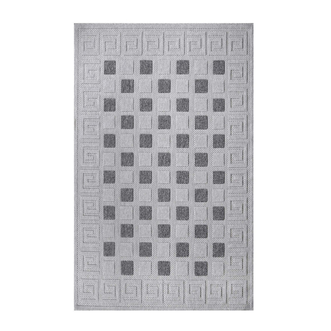Geometric Greek Key Area Rug Indoor Outdoor Rugs - Gray