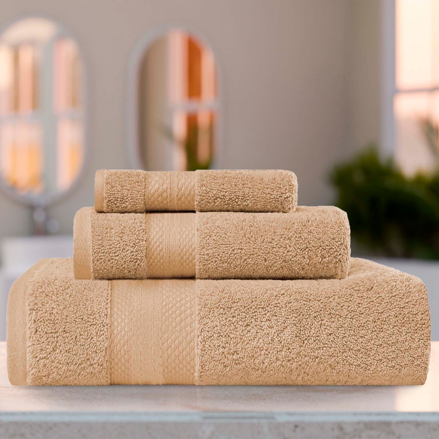 Superior Premium Turkish-Cotton Assorted Towel Set - Hazelnut