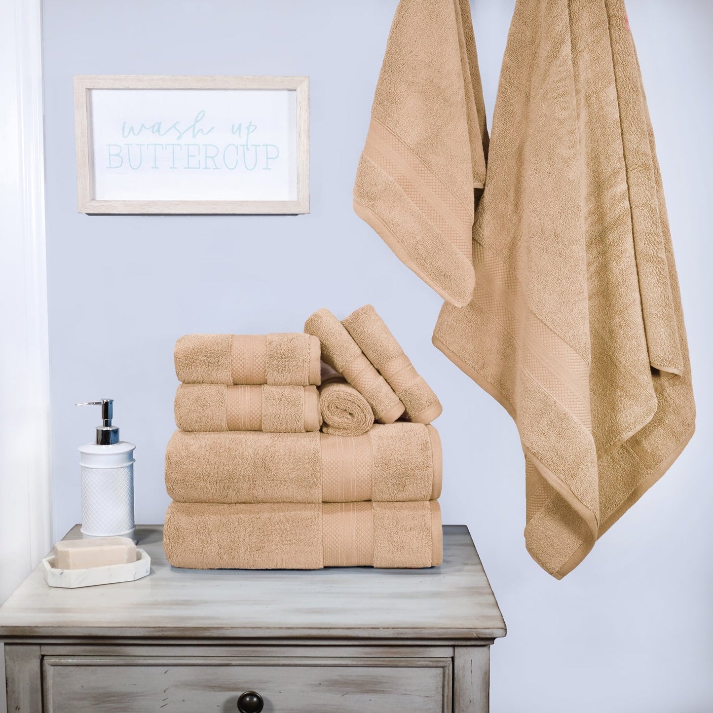 Superior Premium Turkish-Cotton Assorted Towel Set - Hazelnut