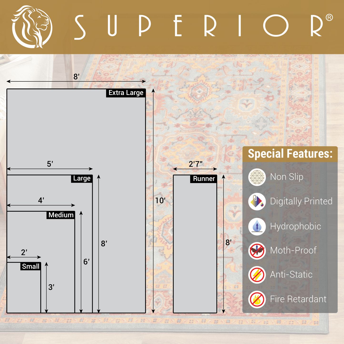 Superior Hadar Geometric Non-Slip Indoor Area Rug or Runner