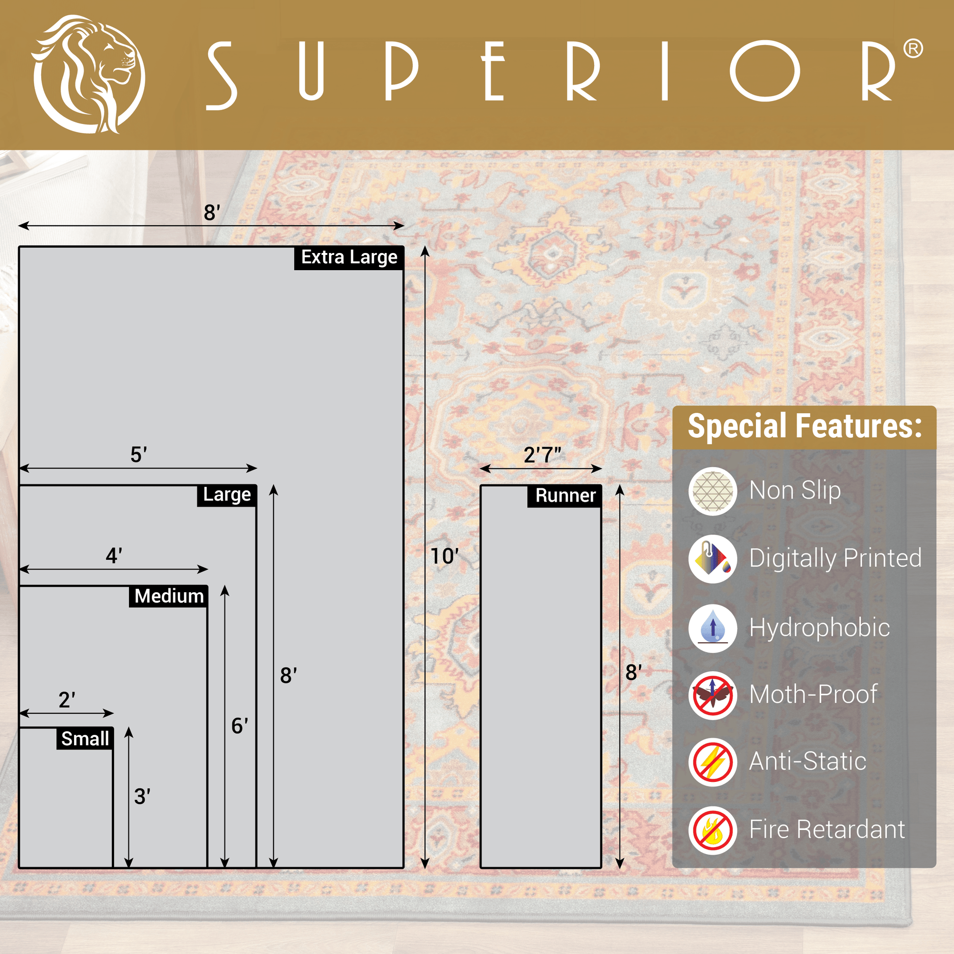 Superior Hadar Geometric Non-Slip Indoor Area Rug or Runner