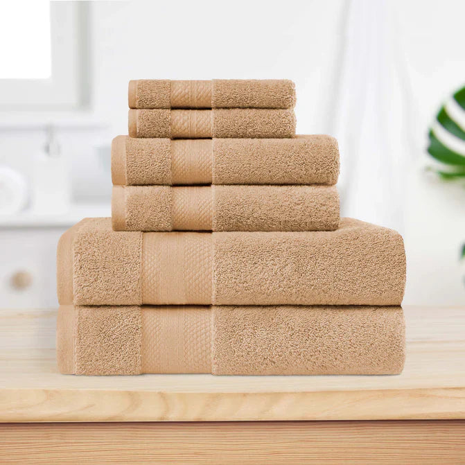 Turkish Cotton Highly Absorbent Solid 6 Piece Towel Set - HazelNut