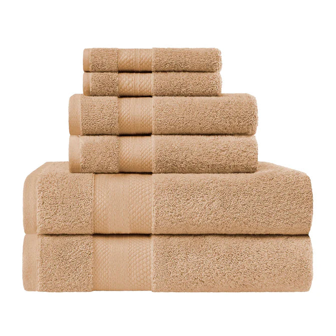 Turkish Cotton Highly Absorbent Solid 6 Piece Towel Set - HazelNut