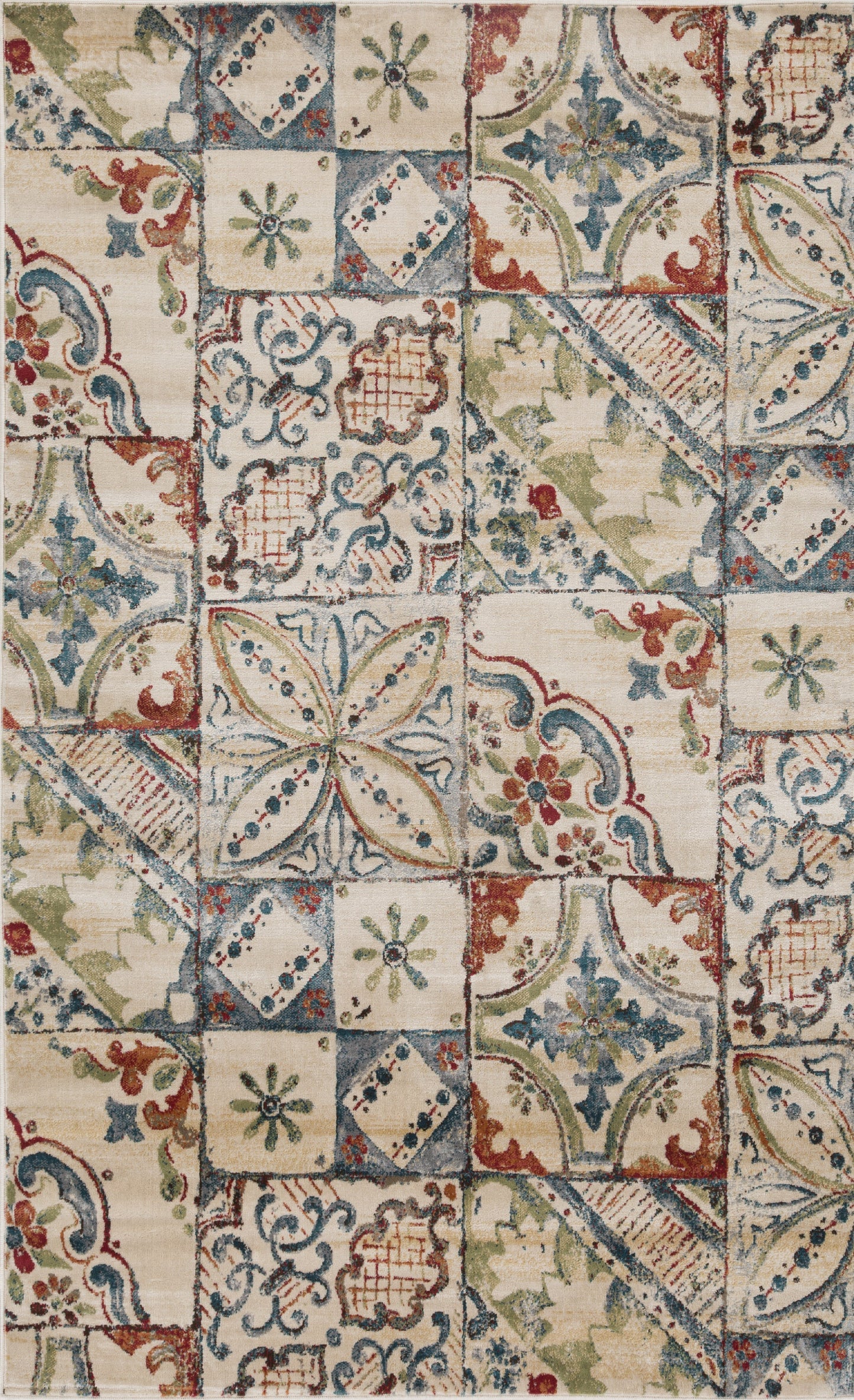 Superior Vanessa Vintage Floral Patchwork Indoor Area Rug Or Runner Rug Or Door Mat  - Teal