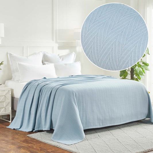 Herringbone All-Season Woven Cotton Blanket - Light Blue