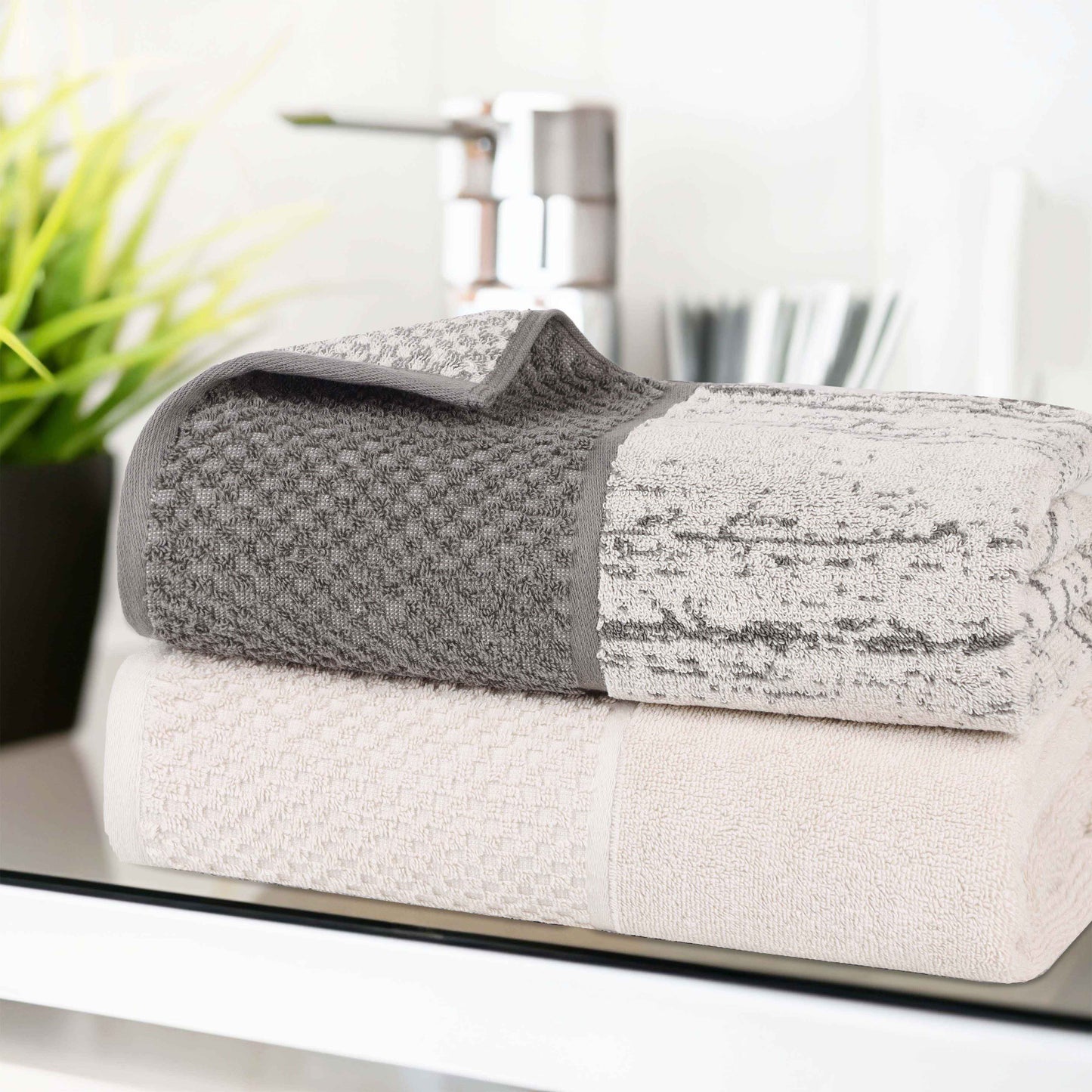 Lodie Cotton Jacquard Solid and Two-Toned Bath Sheet - Ivory-Charcoal