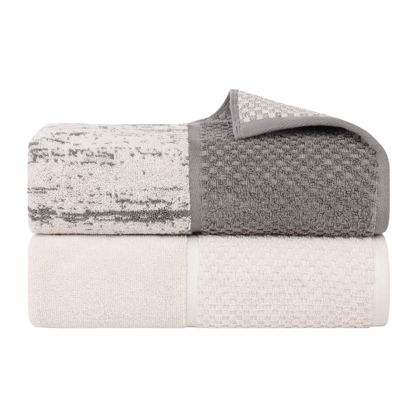 Lodie Cotton Jacquard Solid and Two-Toned Bath Sheet - Ivory-Charcoal