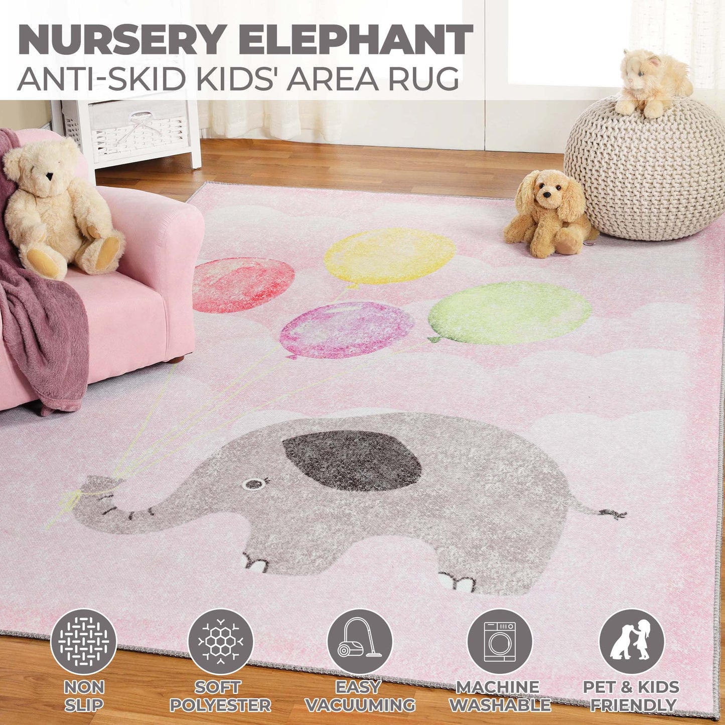 Superior Nursery Elephant Flatweave Indoor Area Rug - Baby Blue