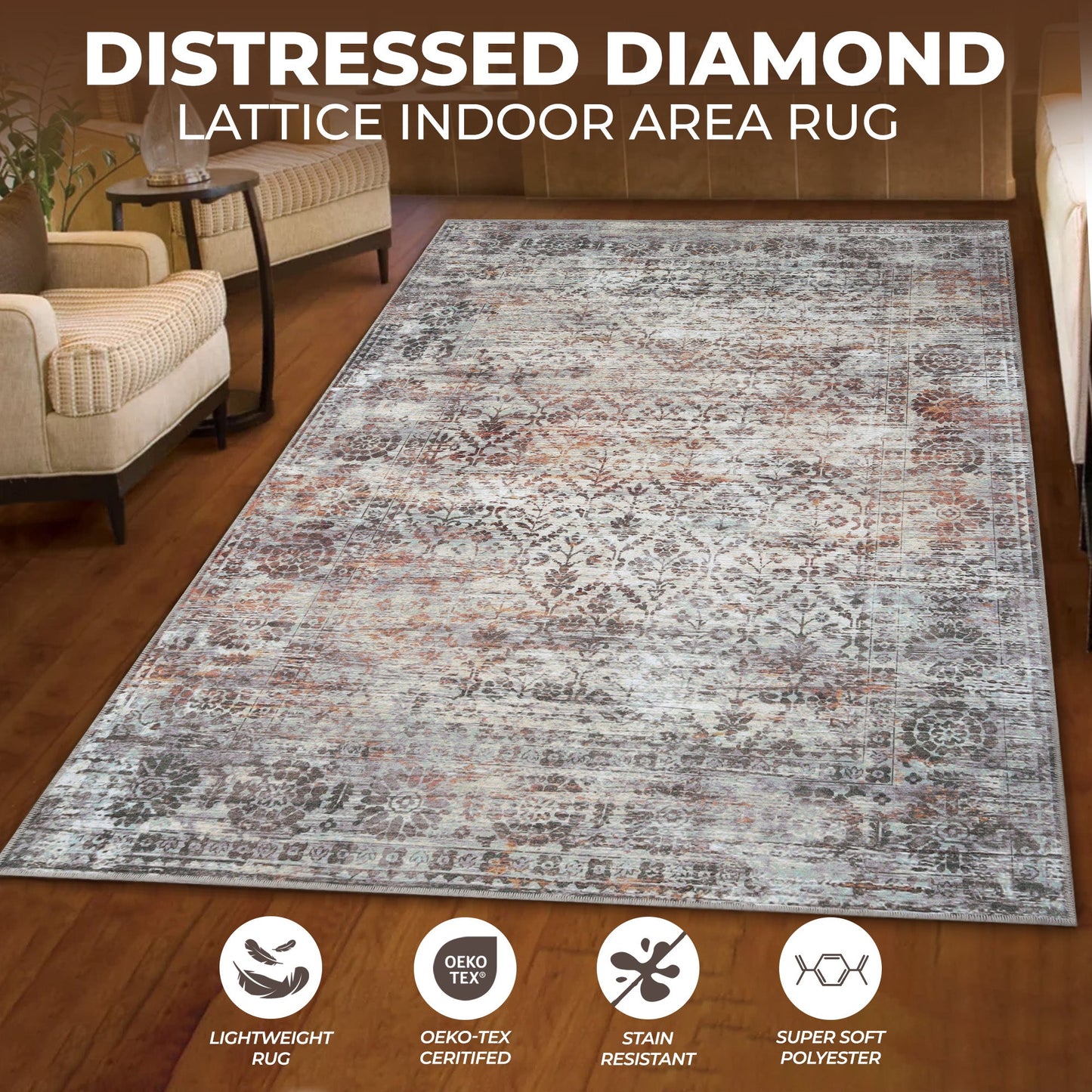 Macaw Diamond Lattice Non-Slip Washable Indoor Area Rug or Runner Rug