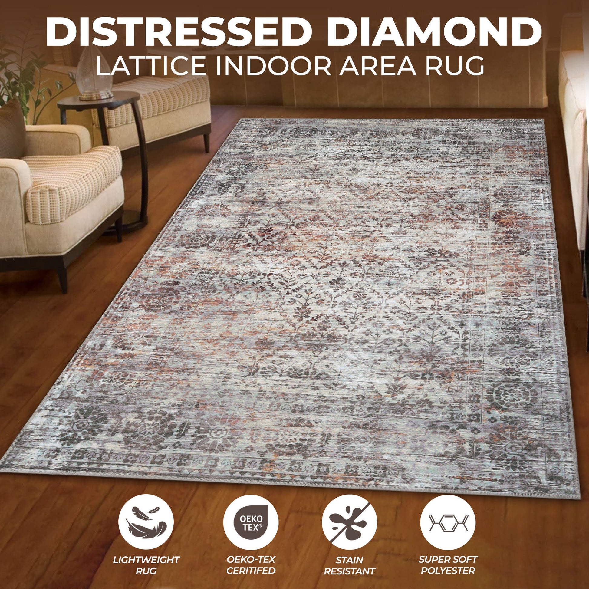 Macaw Diamond Lattice Non-Slip Washable Indoor Area Rug or Runner Rug