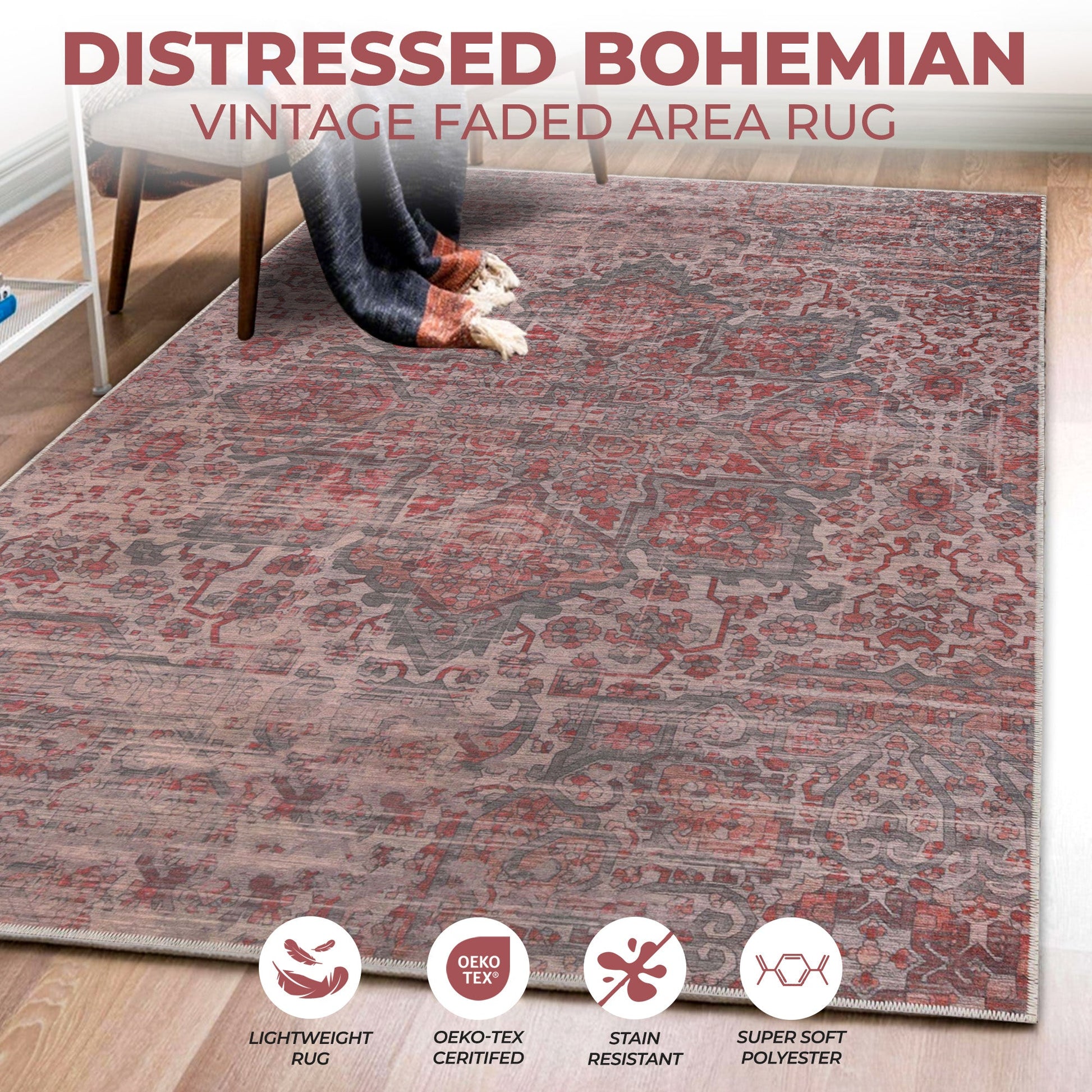 Manakin Bohemian Medallion Non-Slip Washable Indoor Area Rug or Runner