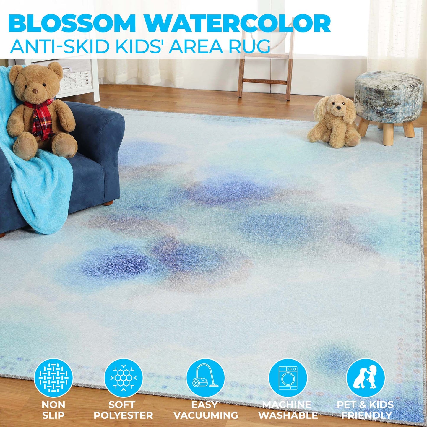 Superior Blossom Abstract Flatweave Indoor Area Rug - Cerulean Blue