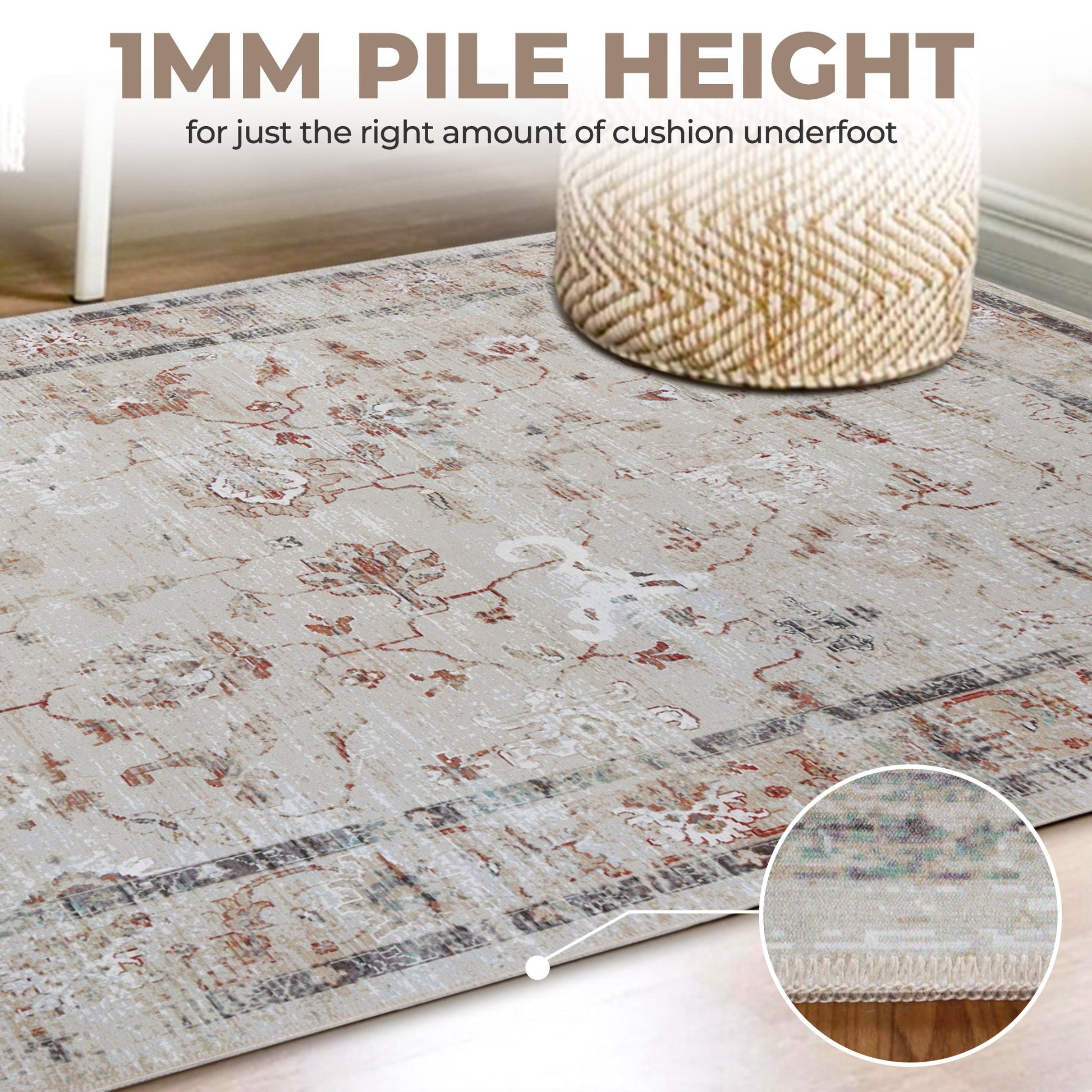 Swan Floral Scroll Non-Slip Machine Washable Indoor Area Rug or Runner