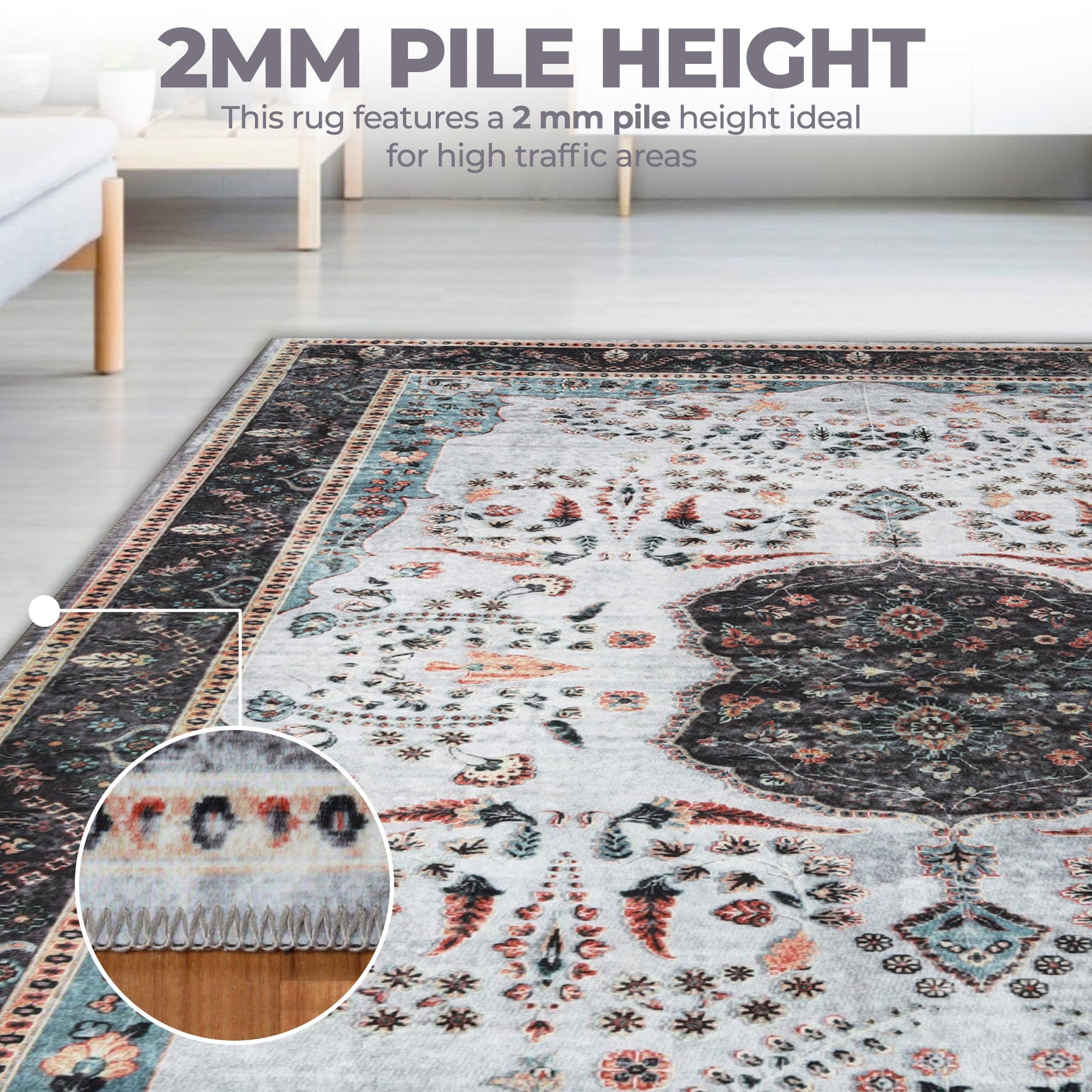 Sparrow Classic Medallion Machine Washable Indoor Area Rug or Runner - Cream
