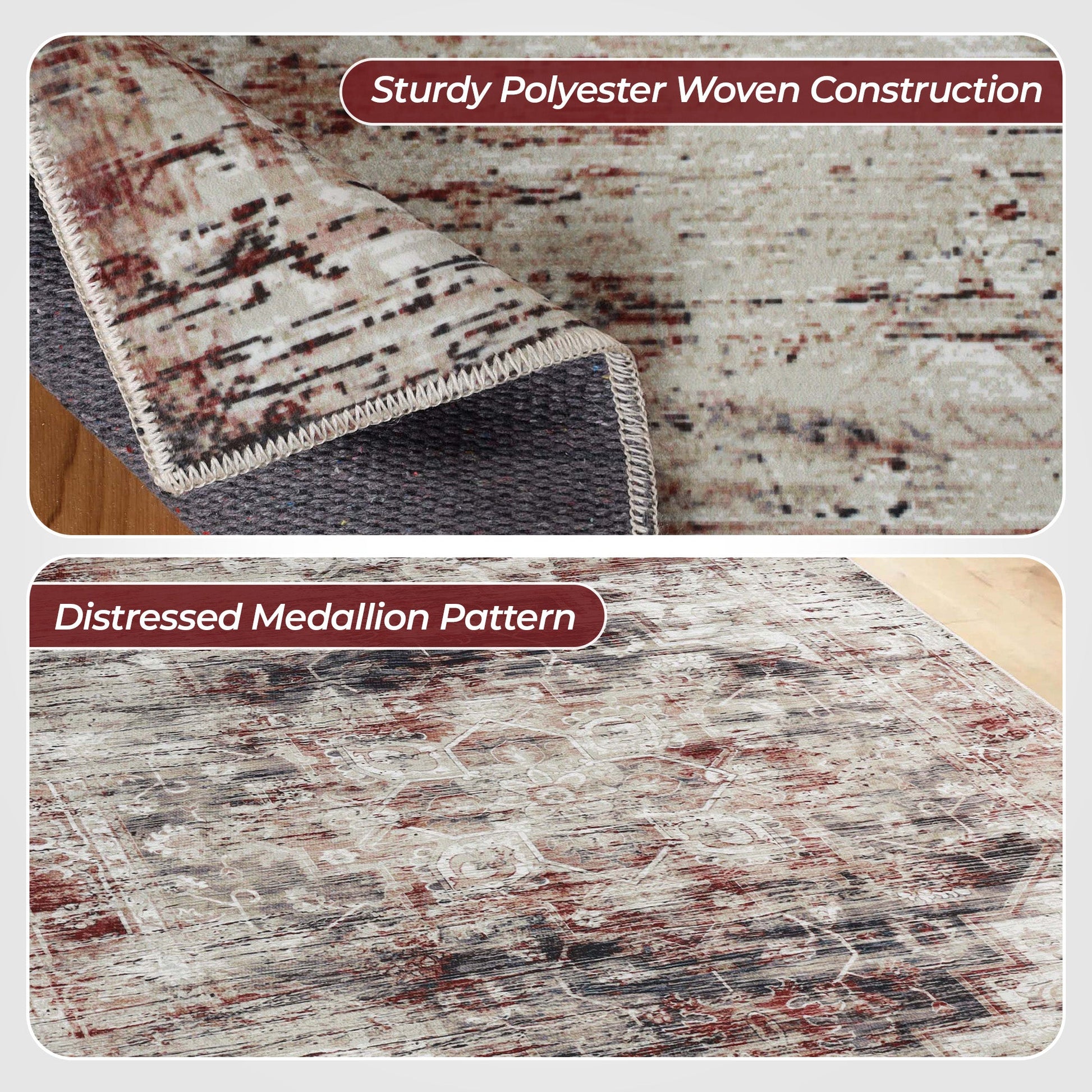Canary Vintage Medallion Machine Washable Indoor Area Rugs or Runner