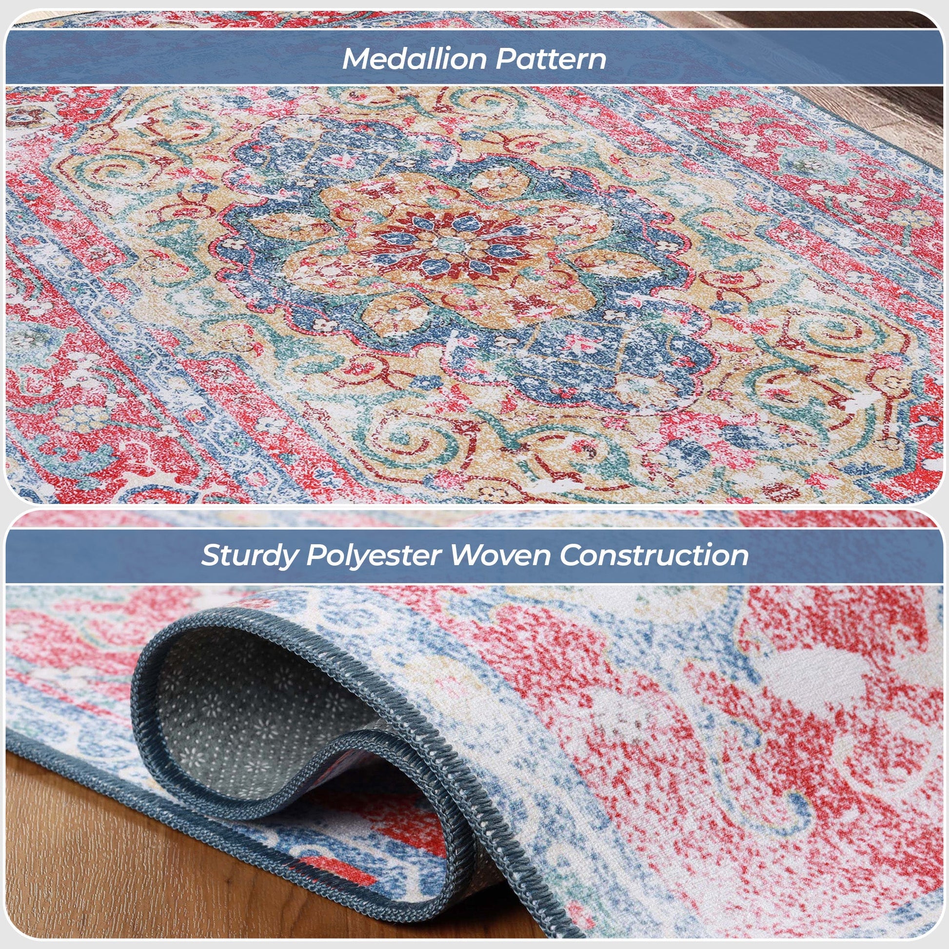 Tanager Rustic Medallion Non-Slip Washable Indoor Area Rug or Runner
