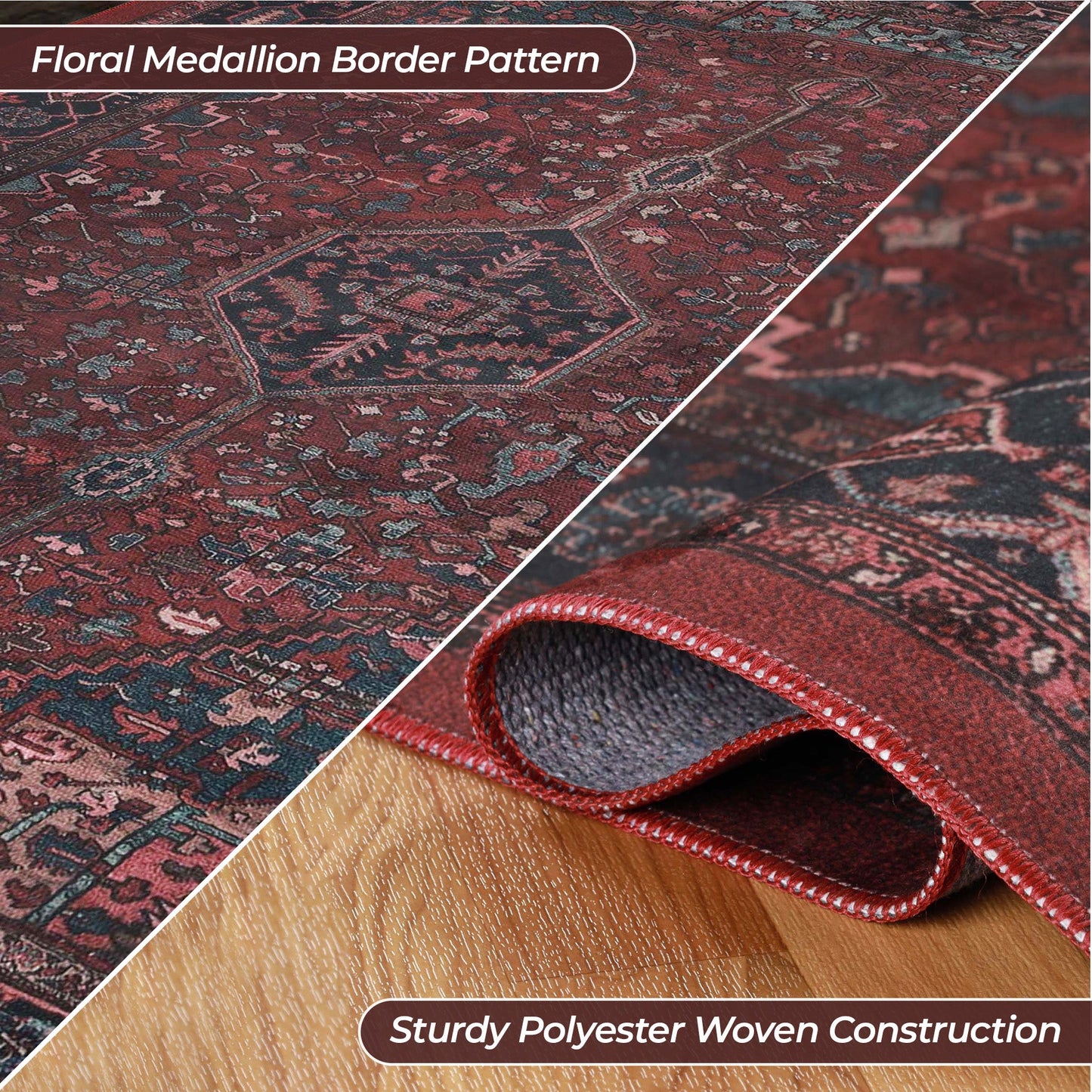Cardinal Floral Medallion Machine Washable Indoor Area Rug or Runner