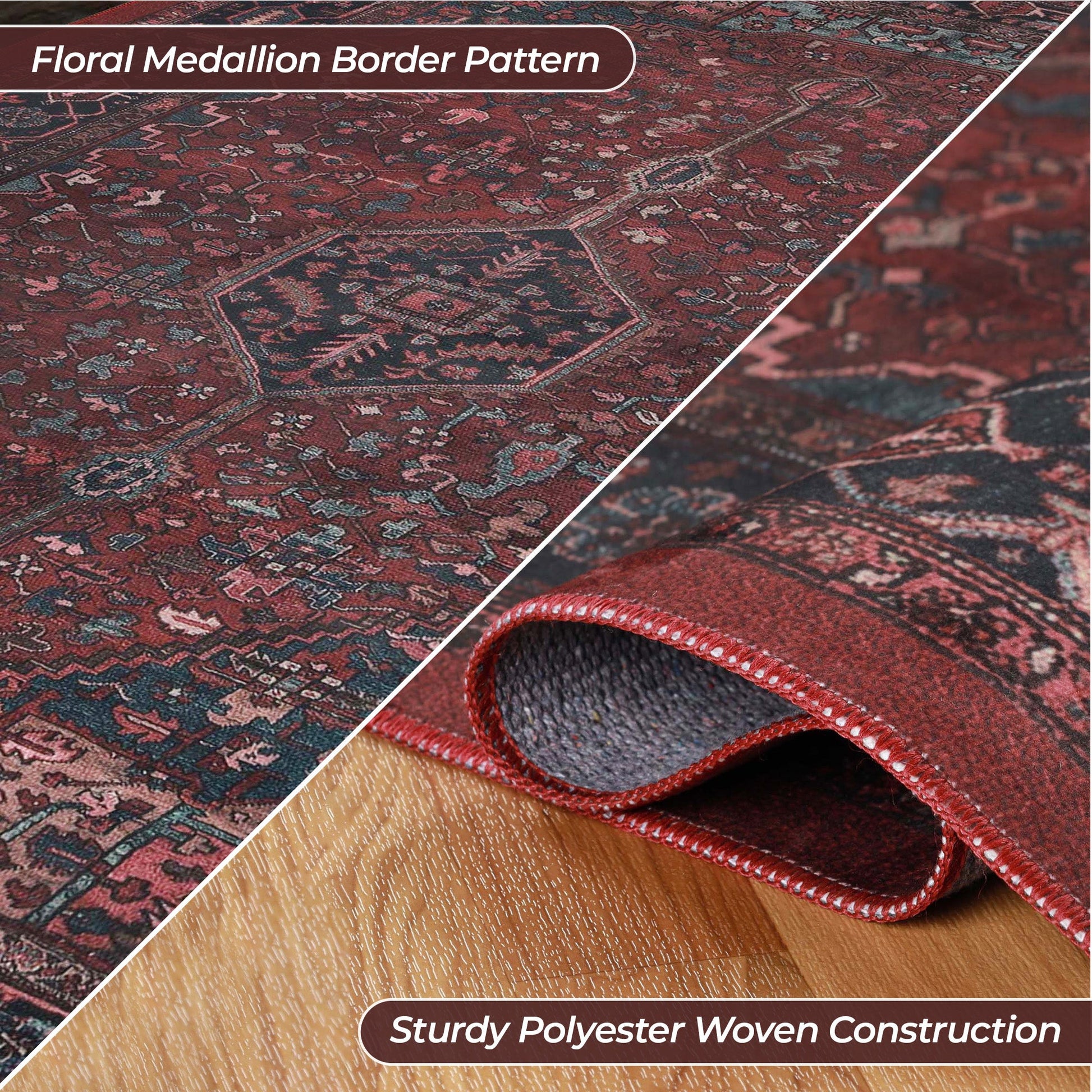 Cardinal Floral Medallion Machine Washable Indoor Area Rug or Runner