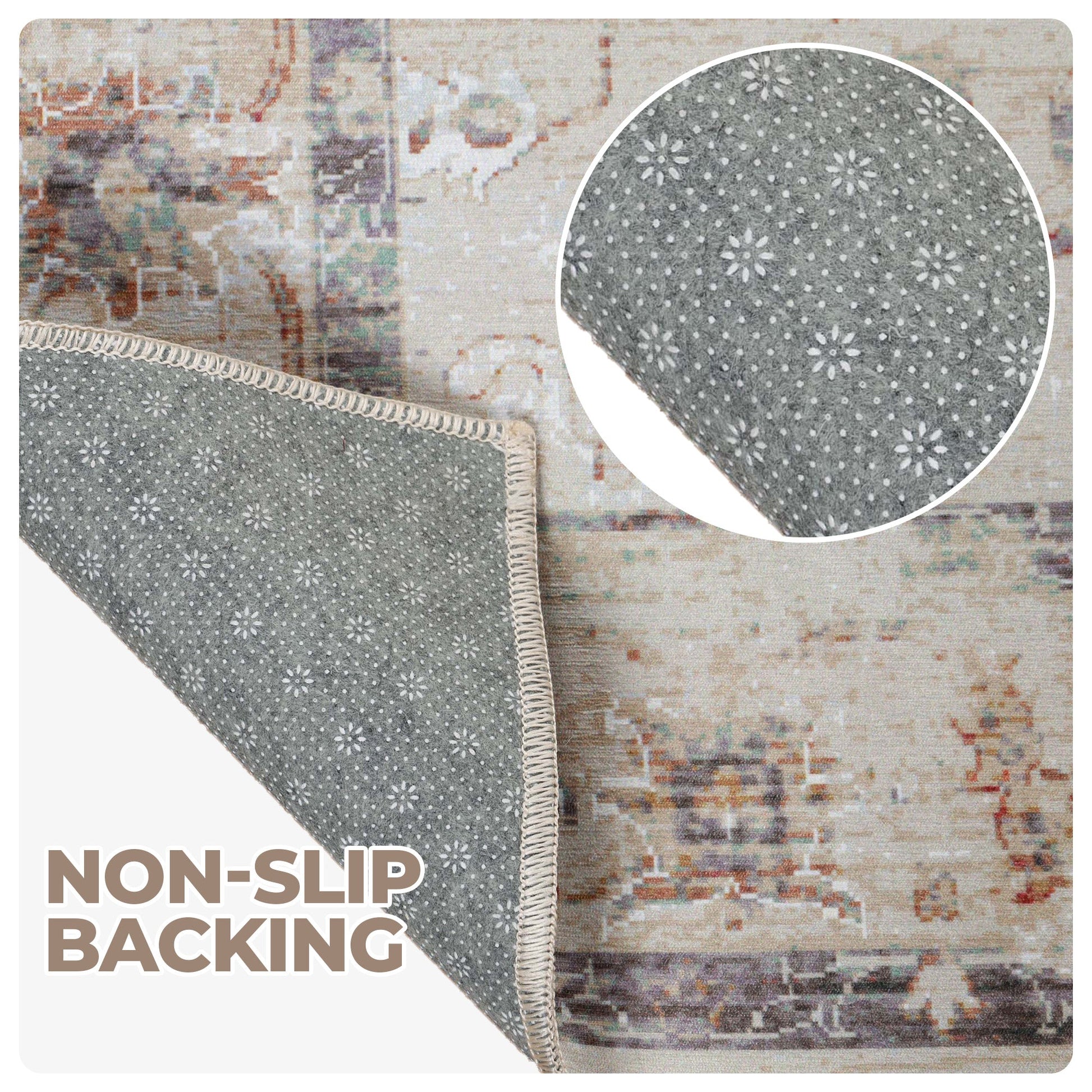 Swan Floral Scroll Non-Slip Machine Washable Indoor Area Rug or Runner