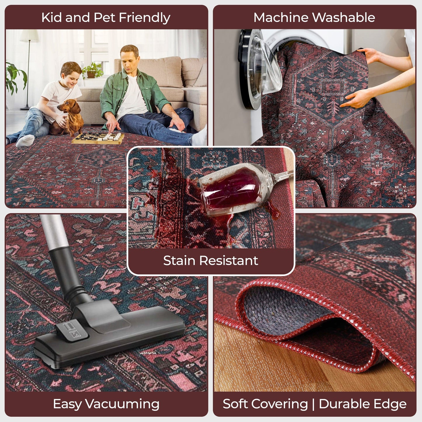 Cardinal Floral Medallion Machine Washable Indoor Area Rug or Runner