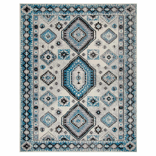 Superior Indoor Home Rustic Geometric Rug - Ocean Blue