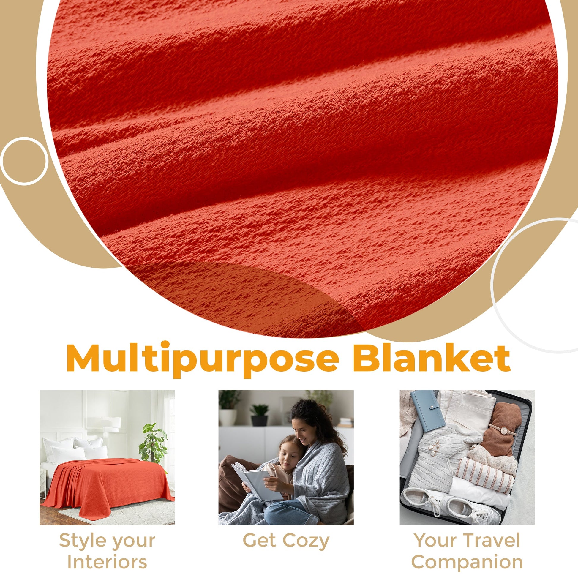 Waffle Weave Honeycomb Knit Soft Solid Textured Cotton Blanket - Coral