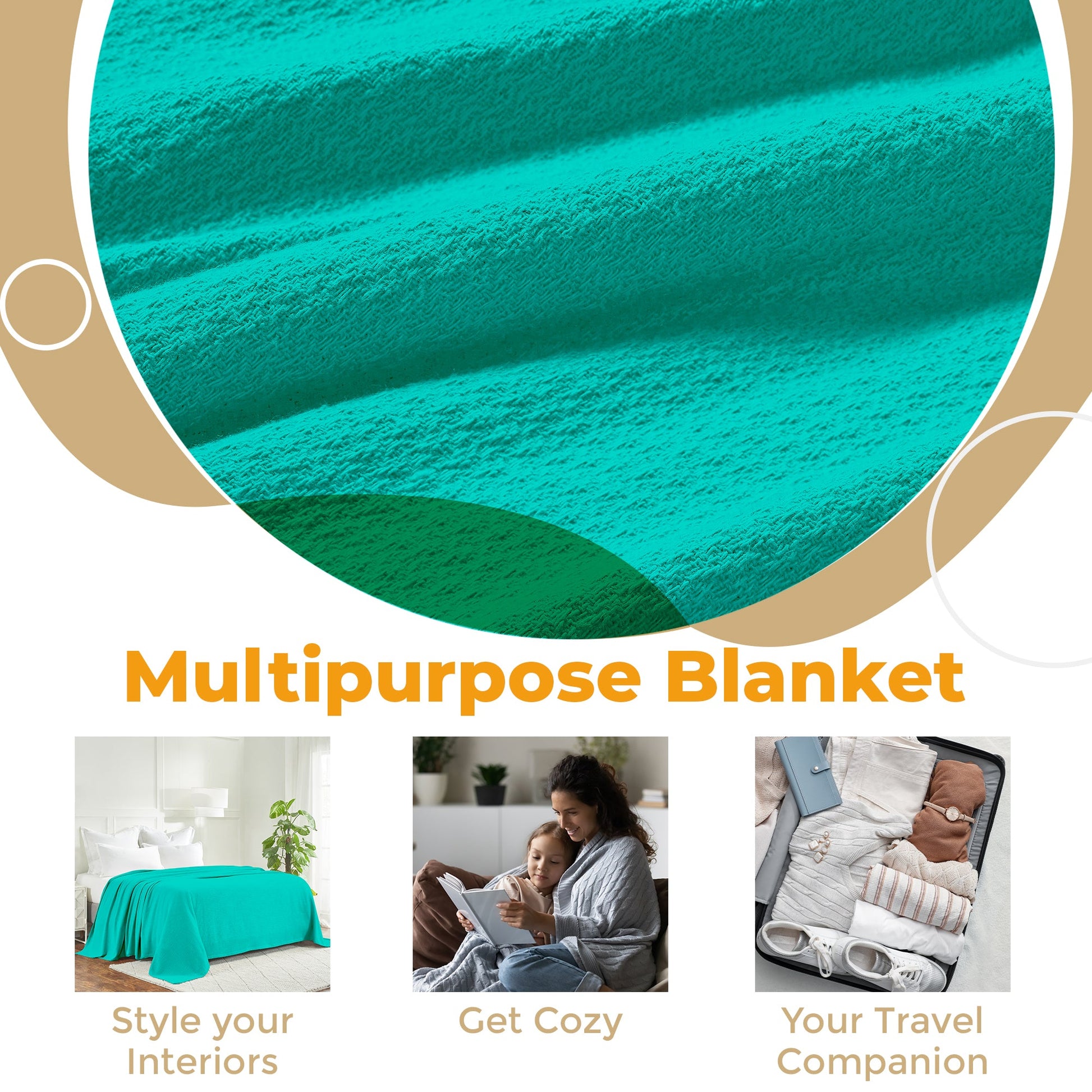 Waffle Weave Honeycomb Knit Soft Solid Textured Cotton Blanket - Turquoise