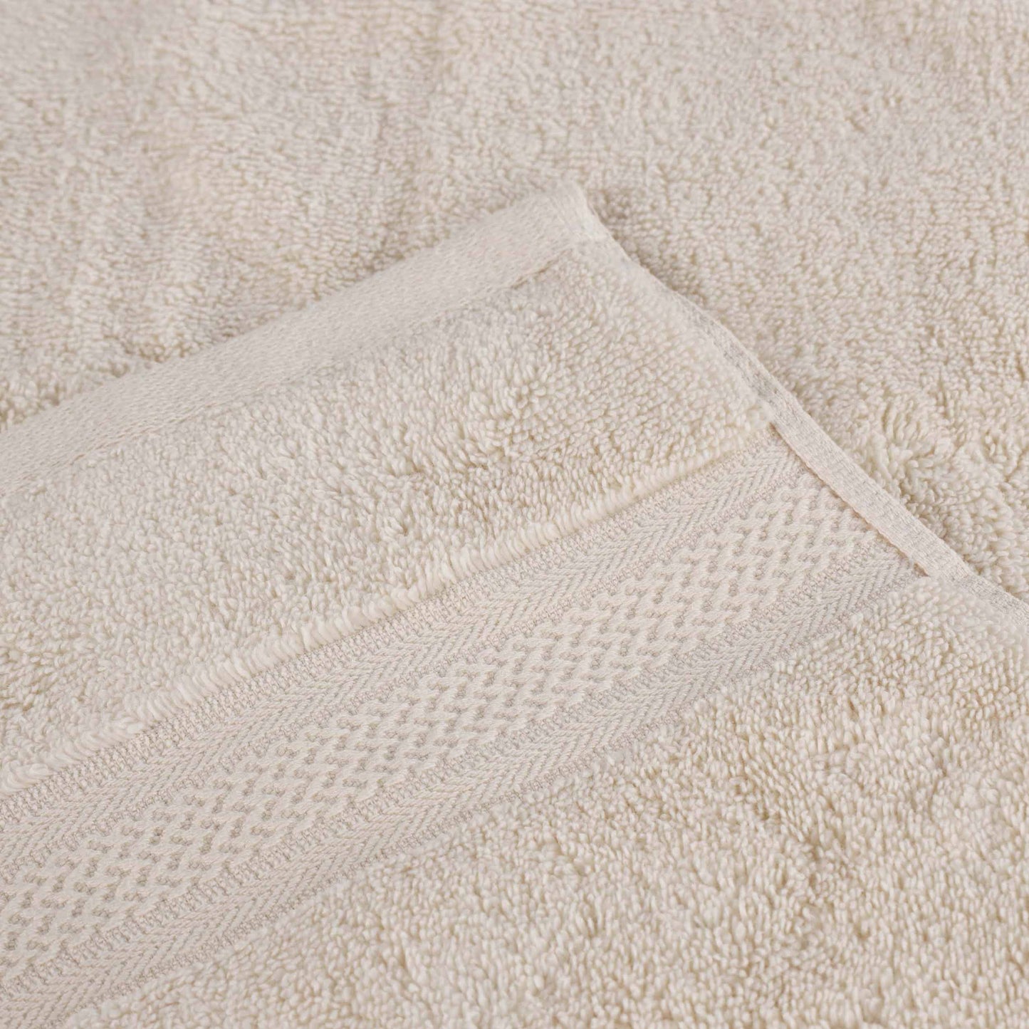 Chevron Zero Twist Solid and Jacquard Soft Cotton 6 Piece Towel Set - Ivory