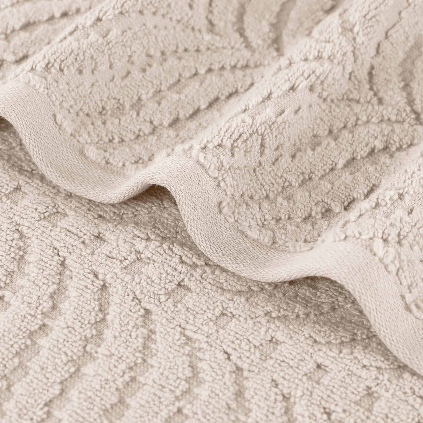 Chevron Zero Twist Solid and Jacquard Soft Cotton 6 Piece Towel Set - Ivory