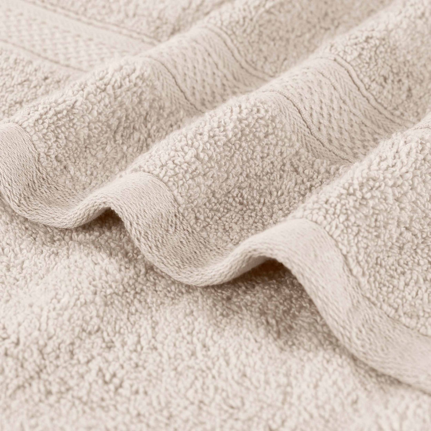 Chevron Zero Twist Solid and Jacquard Soft Cotton 6 Piece Towel Set - Ivory