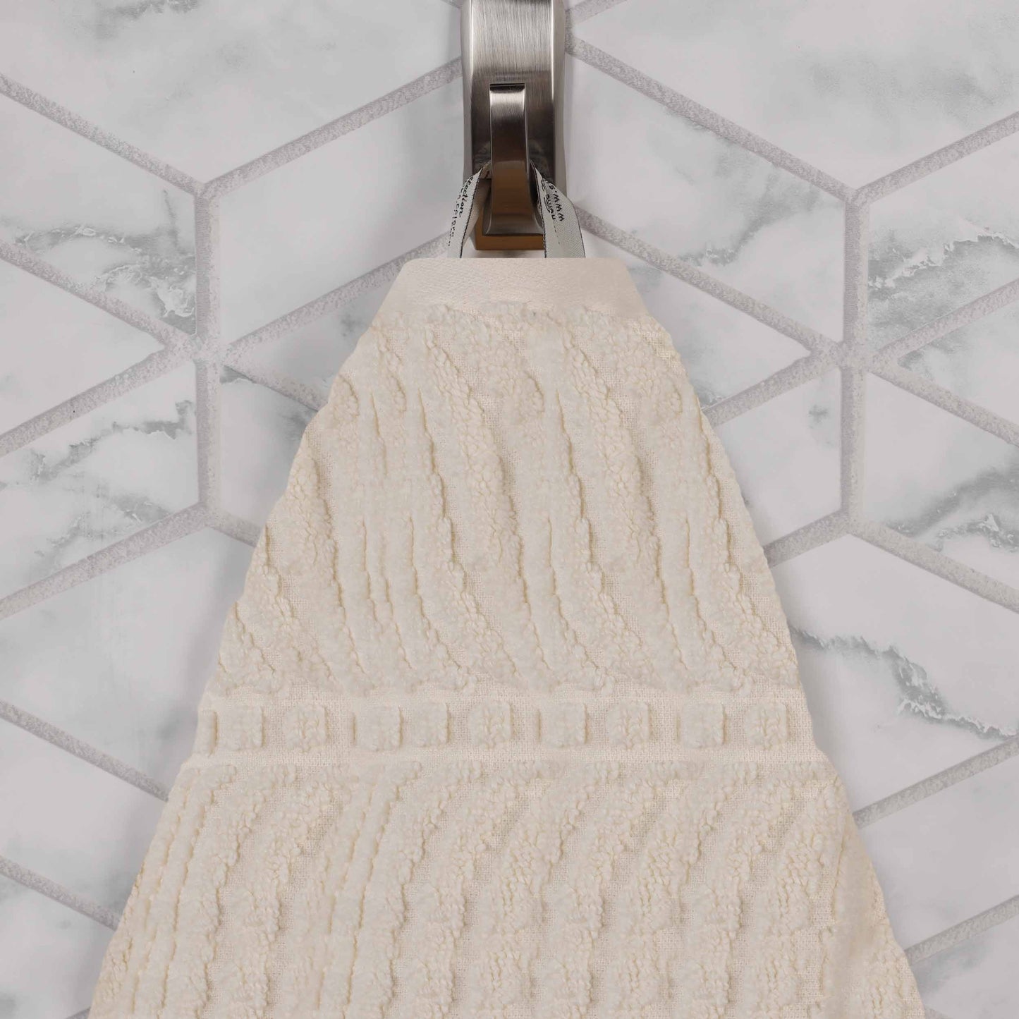 Chevron Zero Twist Solid and Jacquard Soft Cotton 6 Piece Towel Set - Ivory