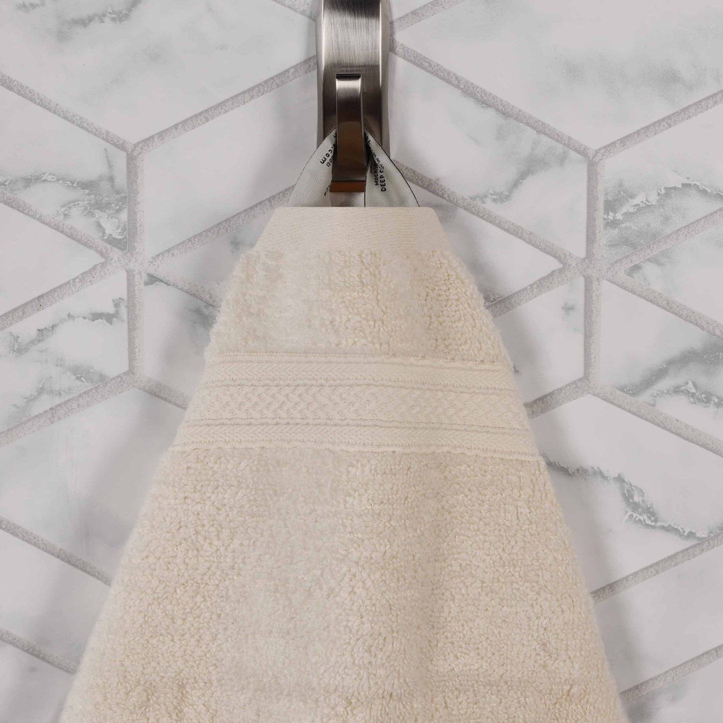 Chevron Zero Twist Solid and Jacquard Soft Cotton 6 Piece Towel Set - Ivory