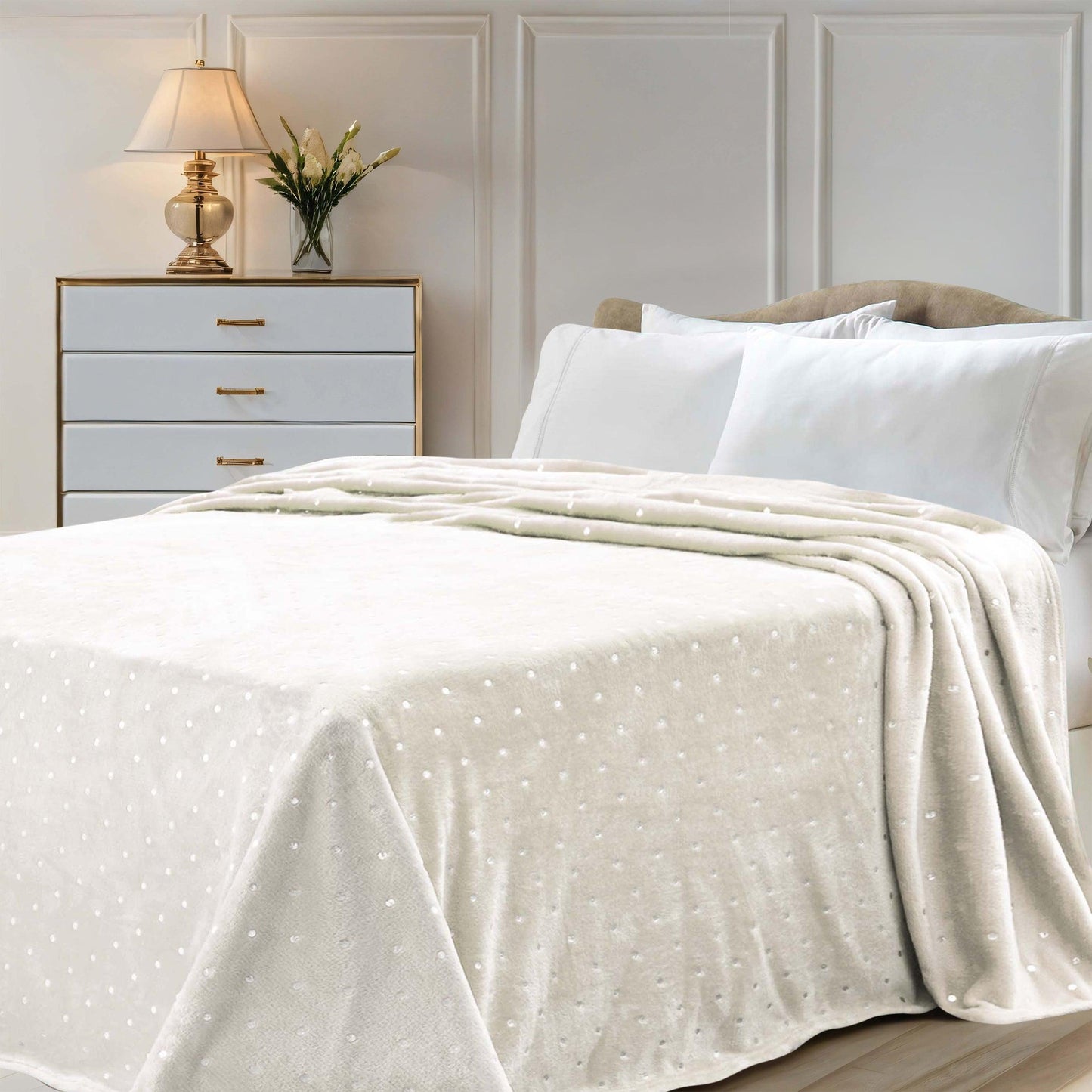 Fleece Plush Medium Weight Fluffy Soft Decorative Blanket Or Throw - Ivory