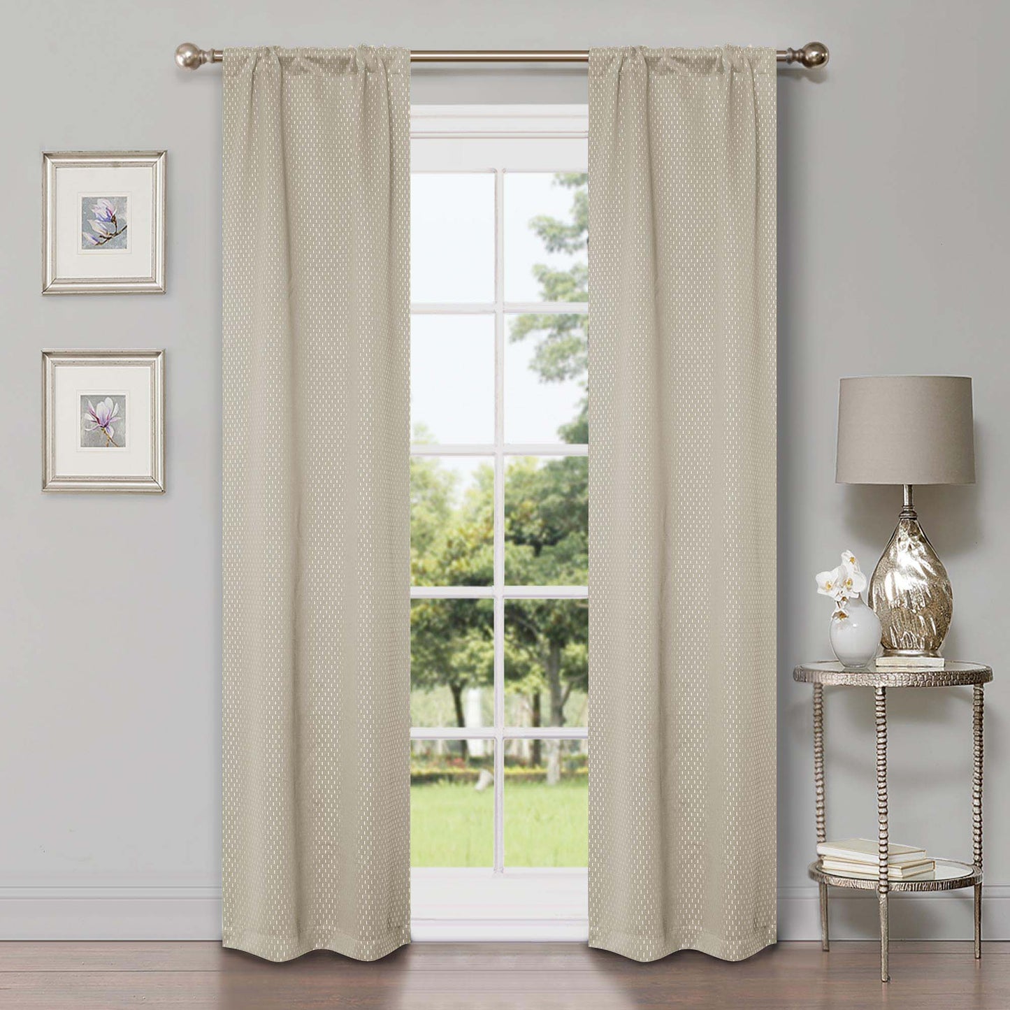 Blackout Solid Shimmer Grommet Curtain Panel Set 26 Inches - Ivory