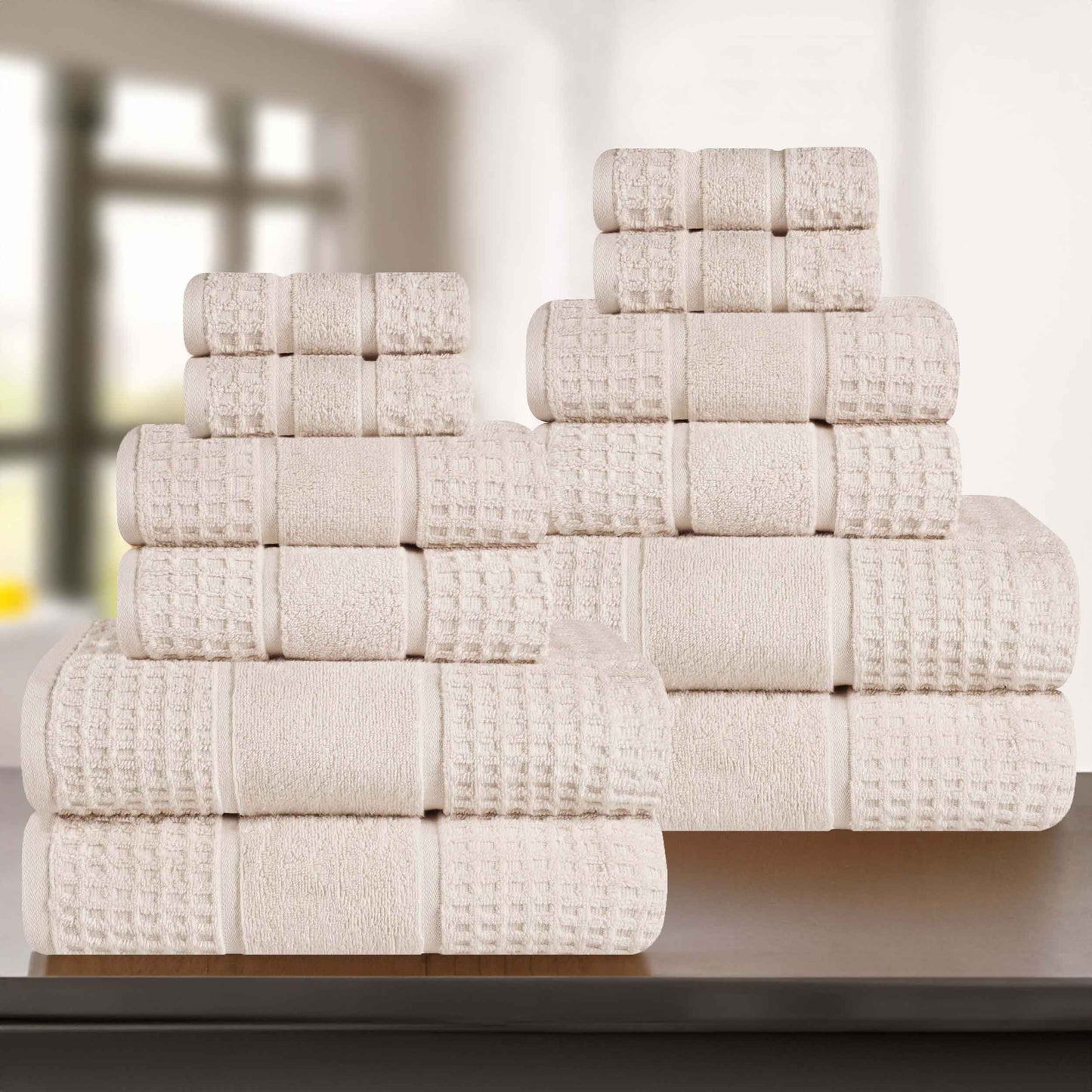 Napa Zero Twist Cotton Solid Waffle Honeycomb 12 Piece Towel Set