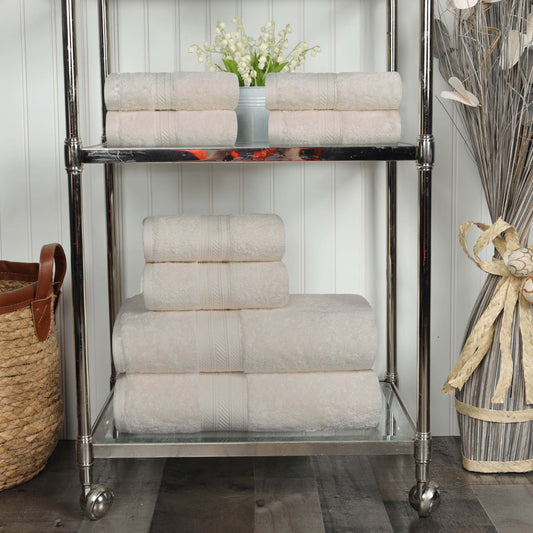 Cotton Heavyweight Absorbent Plush 8 Piece Towel Set - Ivory