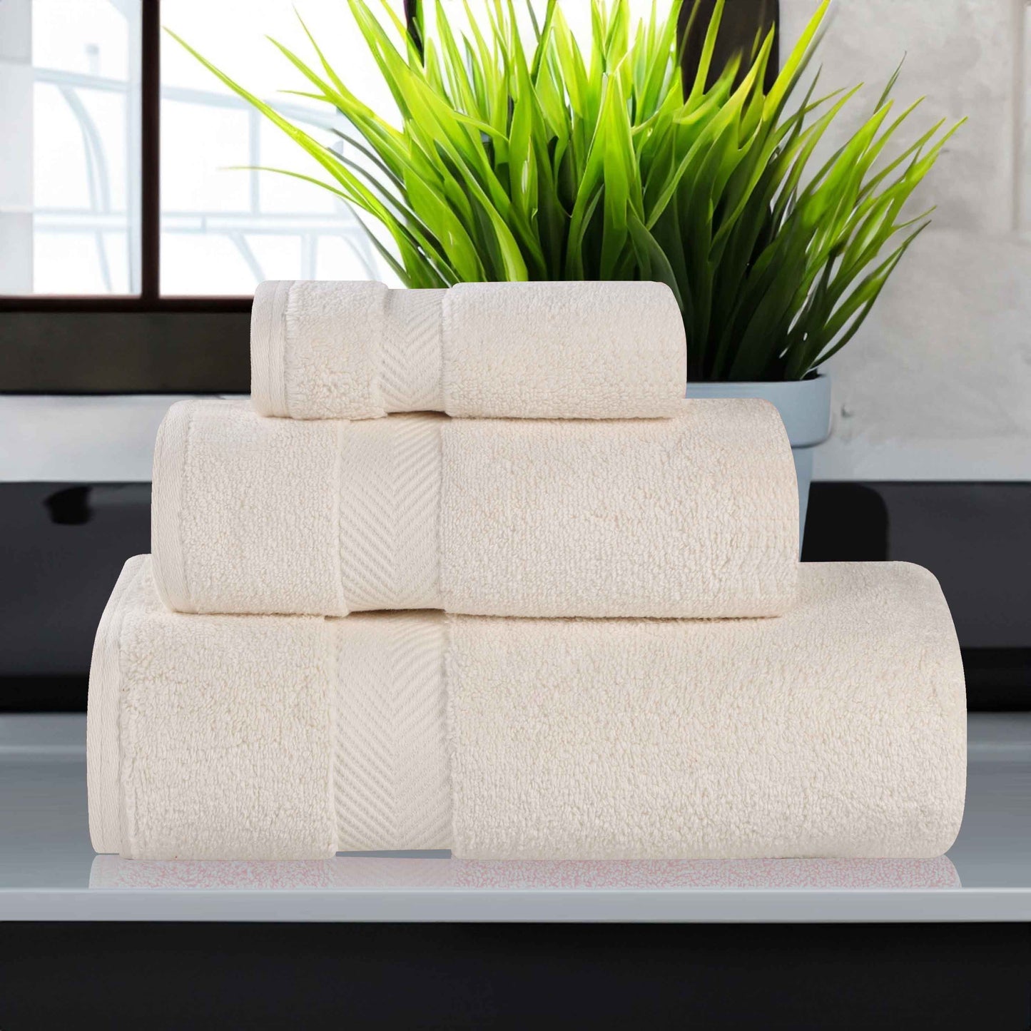 Zero-Twist Smart-Dry Combed Cotton 3 Piece Towel Set - Ivory
