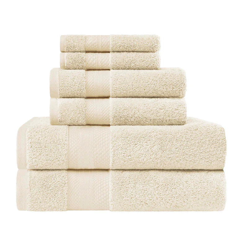 Turkish Cotton Highly Absorbent Solid 6 Piece Towel Set - Ivory