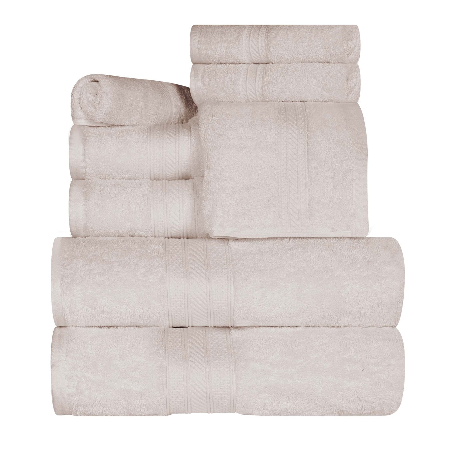 Cotton Heavyweight Absorbent Plush 8 Piece Towel Set - Ivory