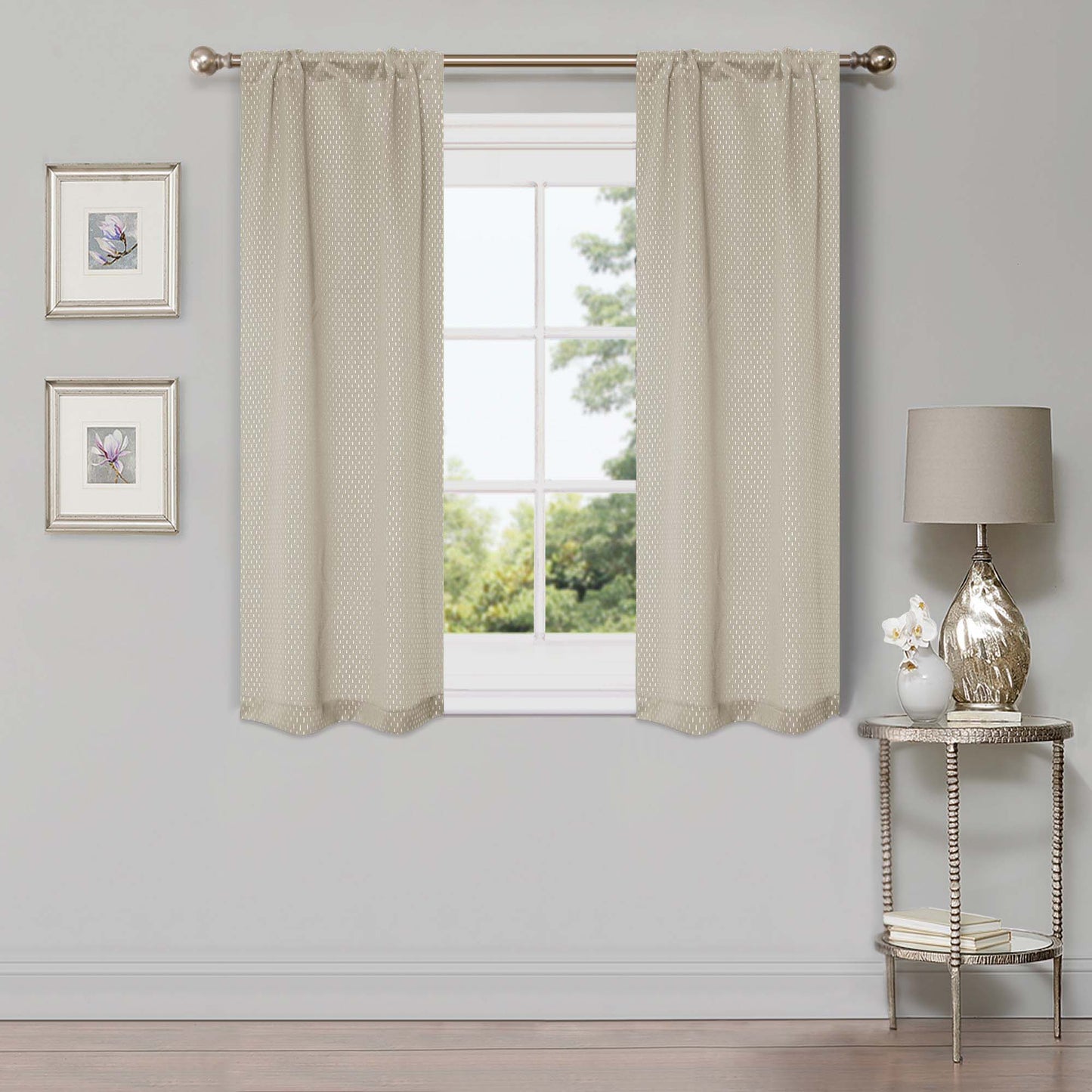 Blackout Solid Shimmer Grommet Curtain Panel Set 26 Inches - Ivory
