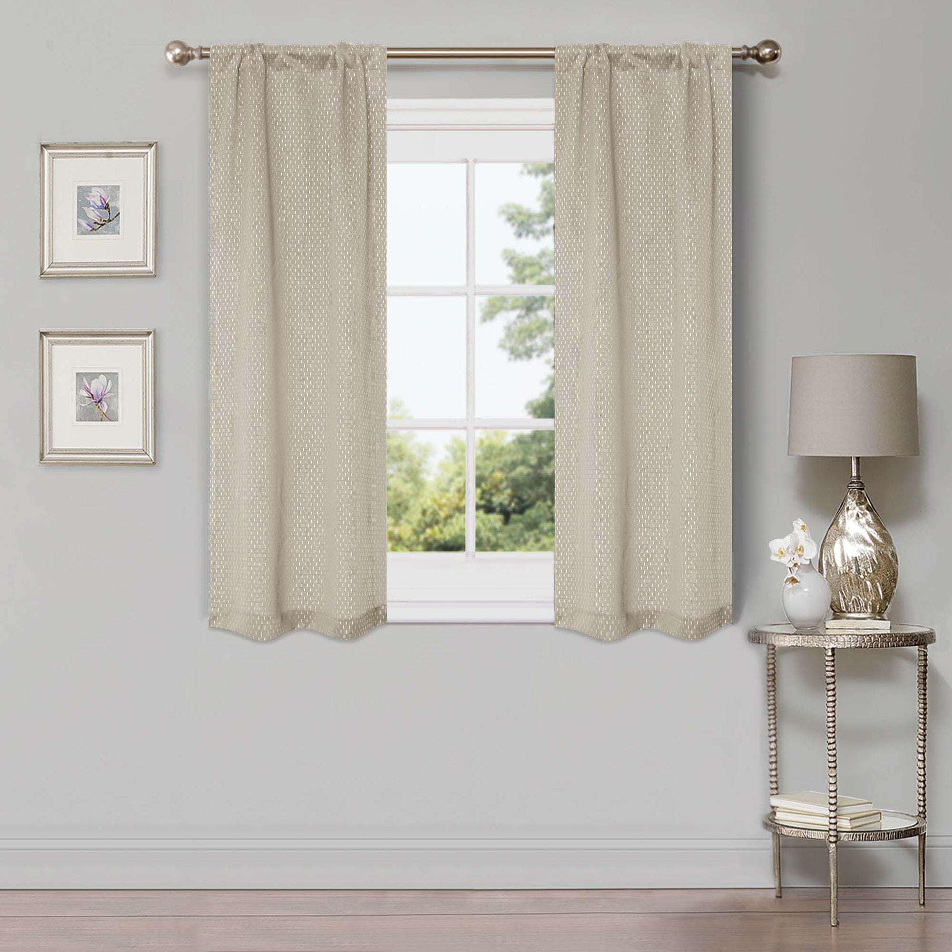 Blackout Solid Shimmer Grommet Curtain Panel Set 26 Inches - Ivory