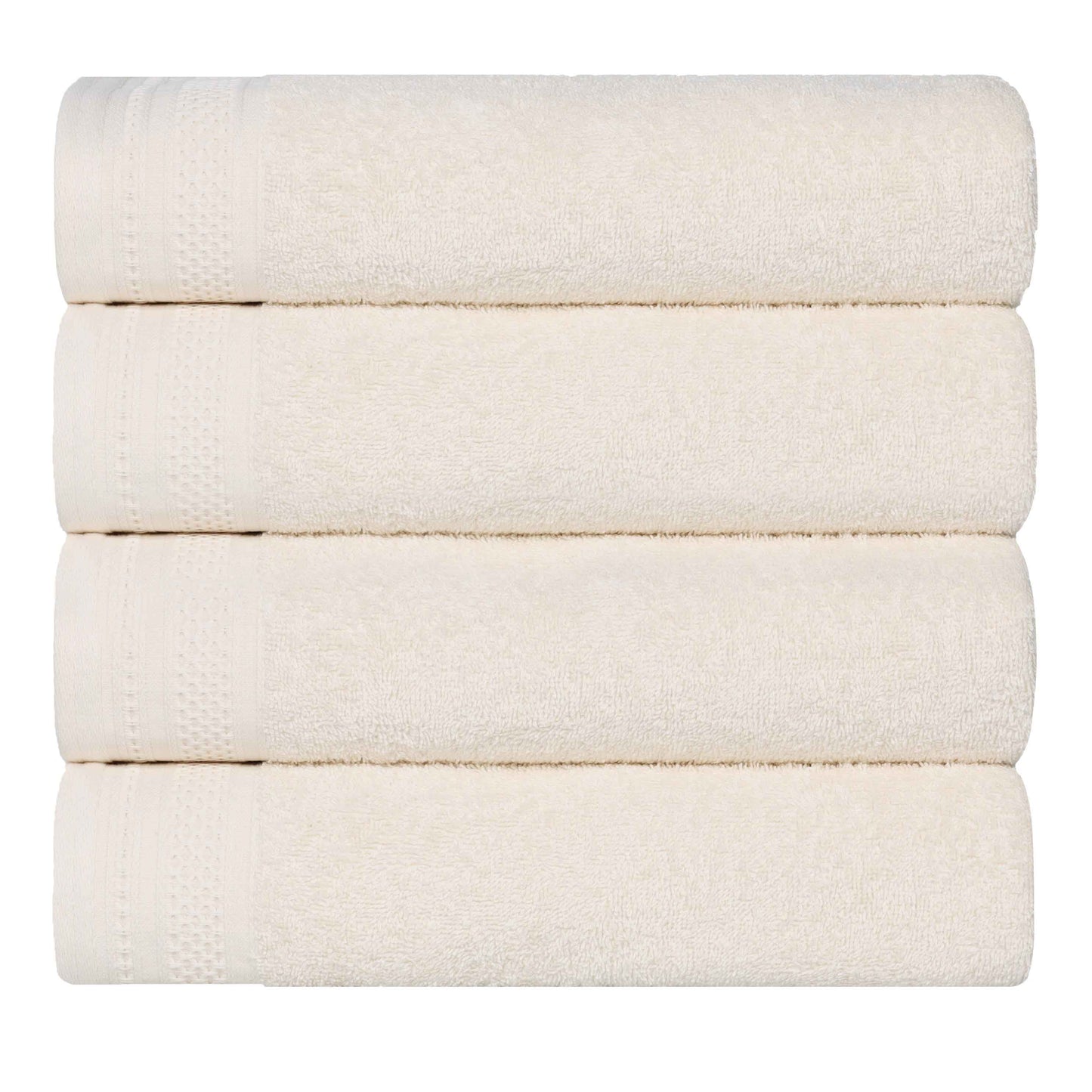 Honeycomb Textured Waffle Border Cotton Bath Towels, Set of 4