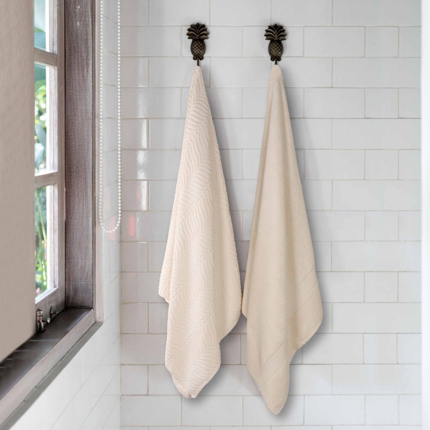 Chevron Zero Twist Solid and Jacquard Soft Cotton Bath Sheet Set of 2 - Ivory