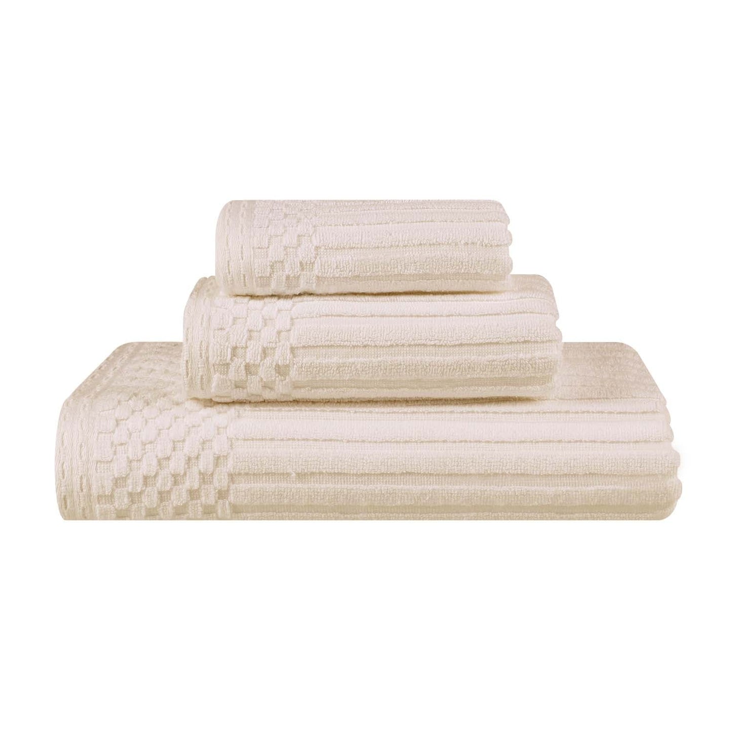 Soho Ribbed Cotton Absorbent 3 Piece Assorted Towel Set - Ivory