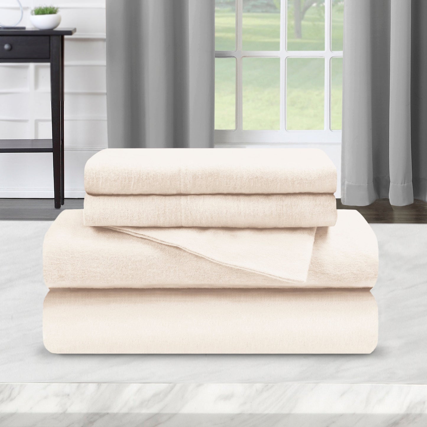 Solid Flannel Cotton Soft Warm Deep Pocket Sheet Set - Ivory