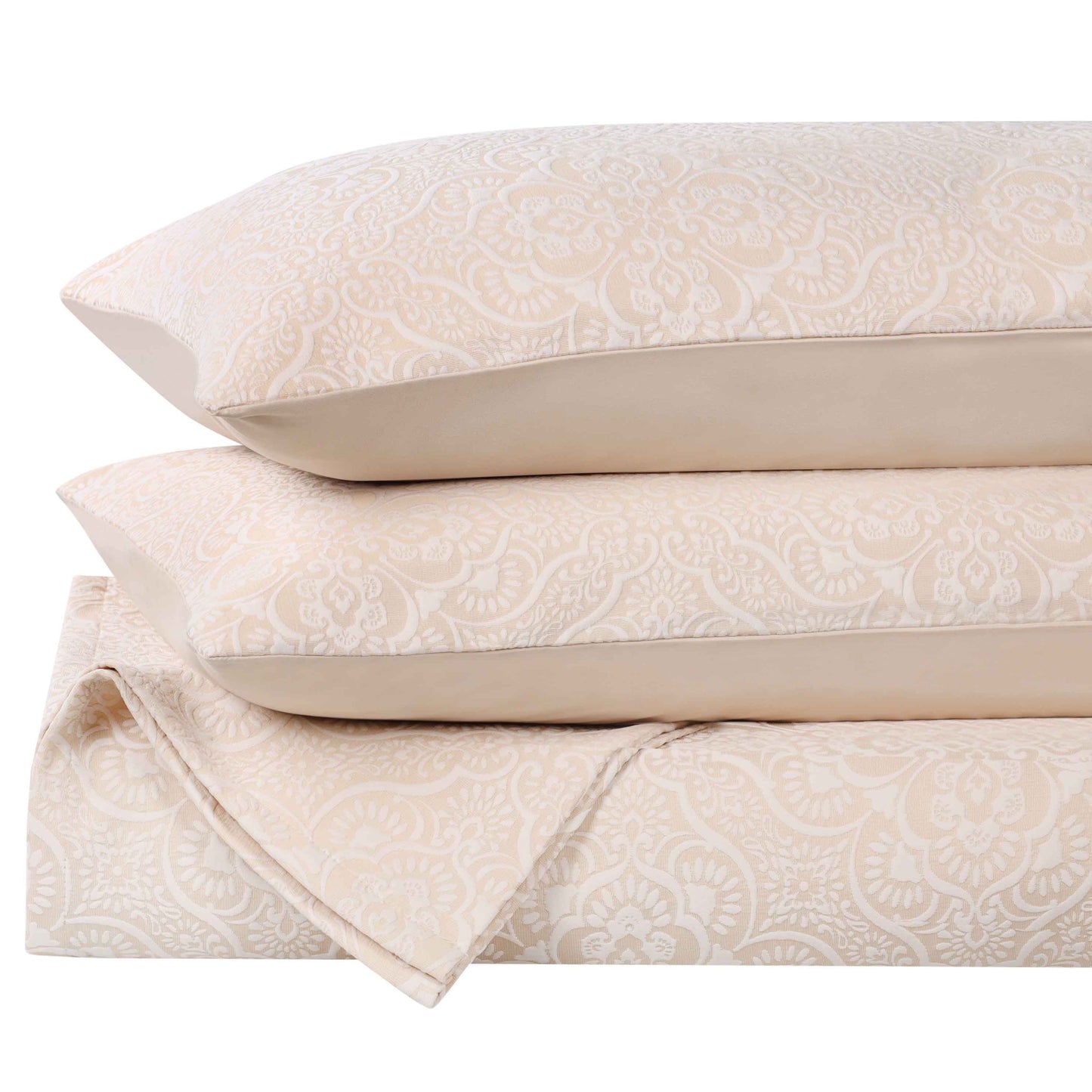Enzy Medium Weight Floral Matelasse 3 Piece Bedspread Pillow Sham Set - Ivory