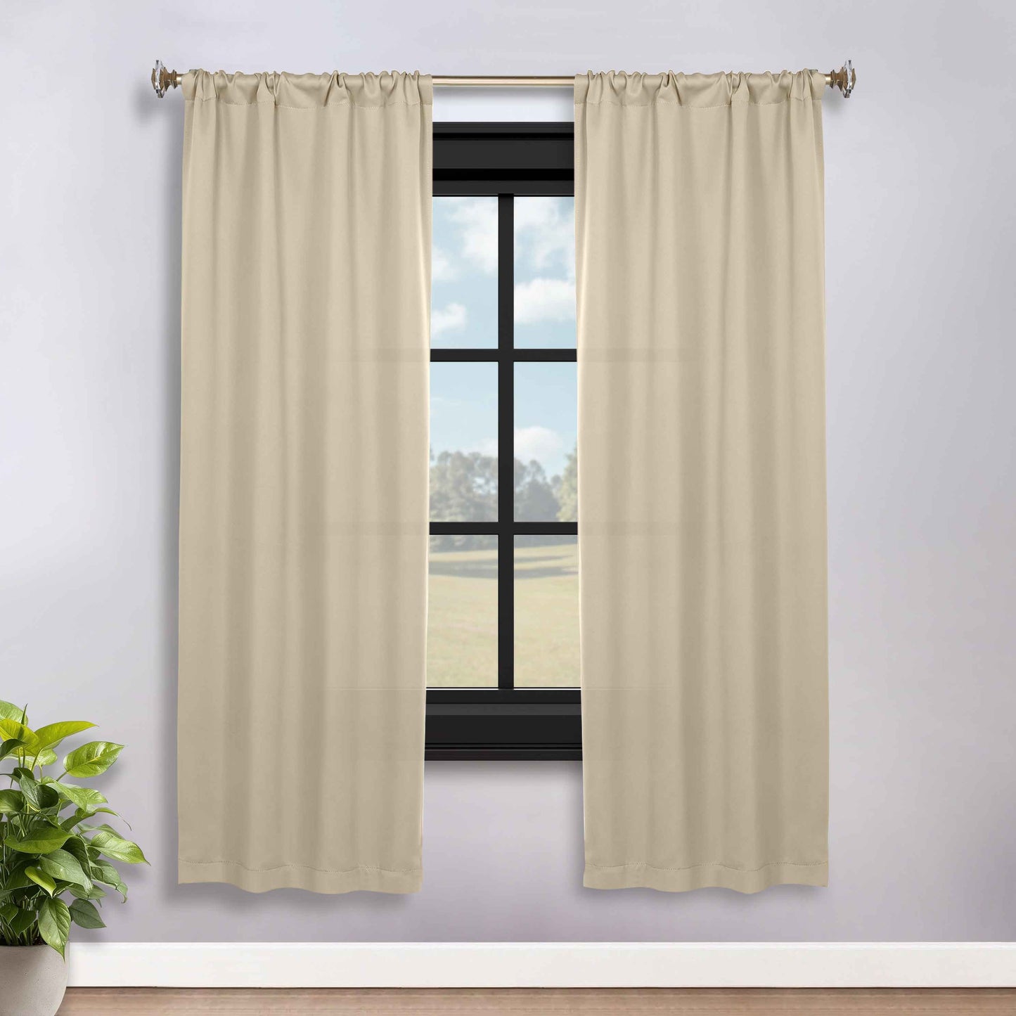 Solid Room Darkening Rod Pocket Blackout Curtain Panels, Set of 2