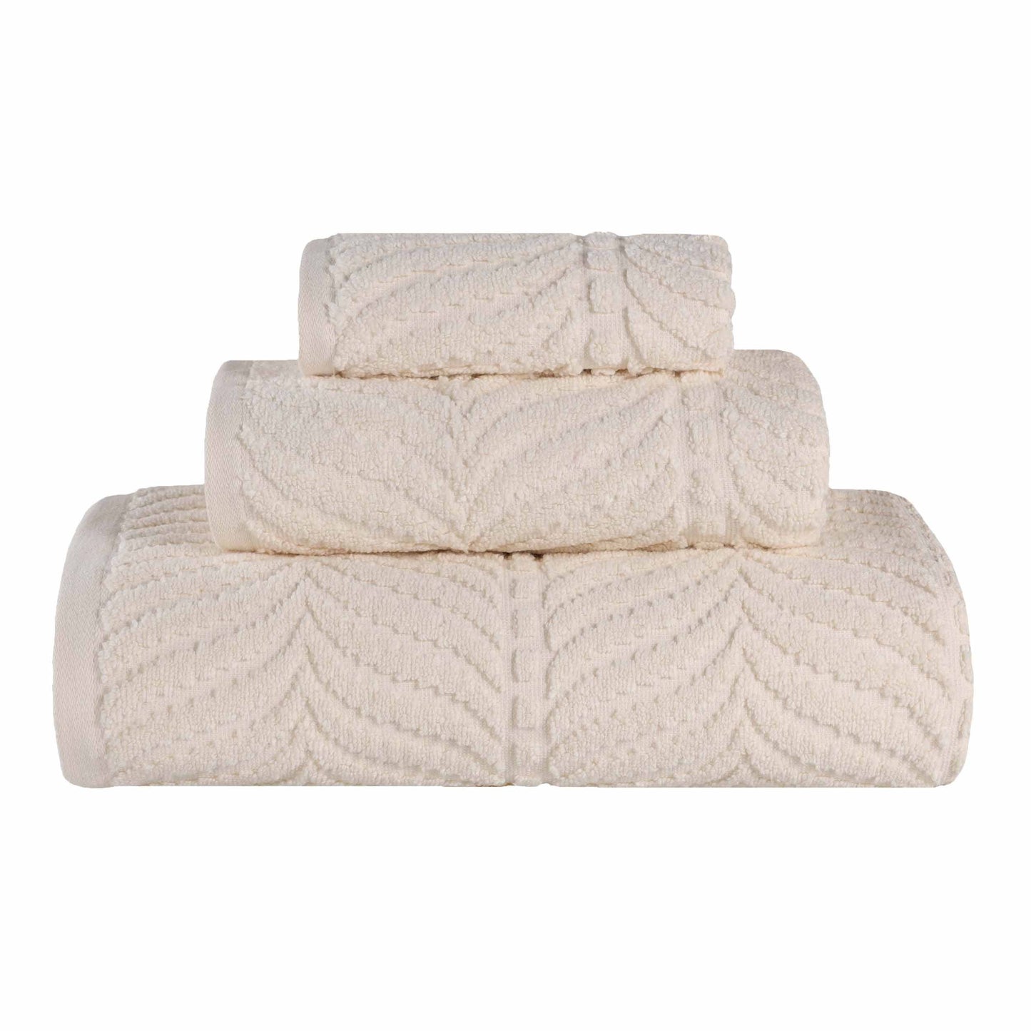 Chevron Zero Twist Jaquard Cotton 3 Piece Bathroom Towel Set - Ivory