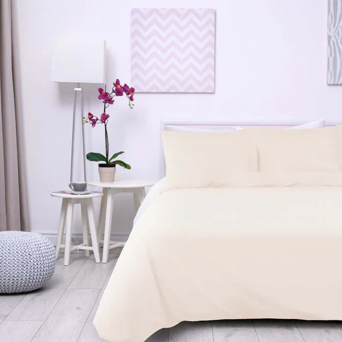 Cotton Percale Modern Traditional Duvet Cover Set - Ivory
