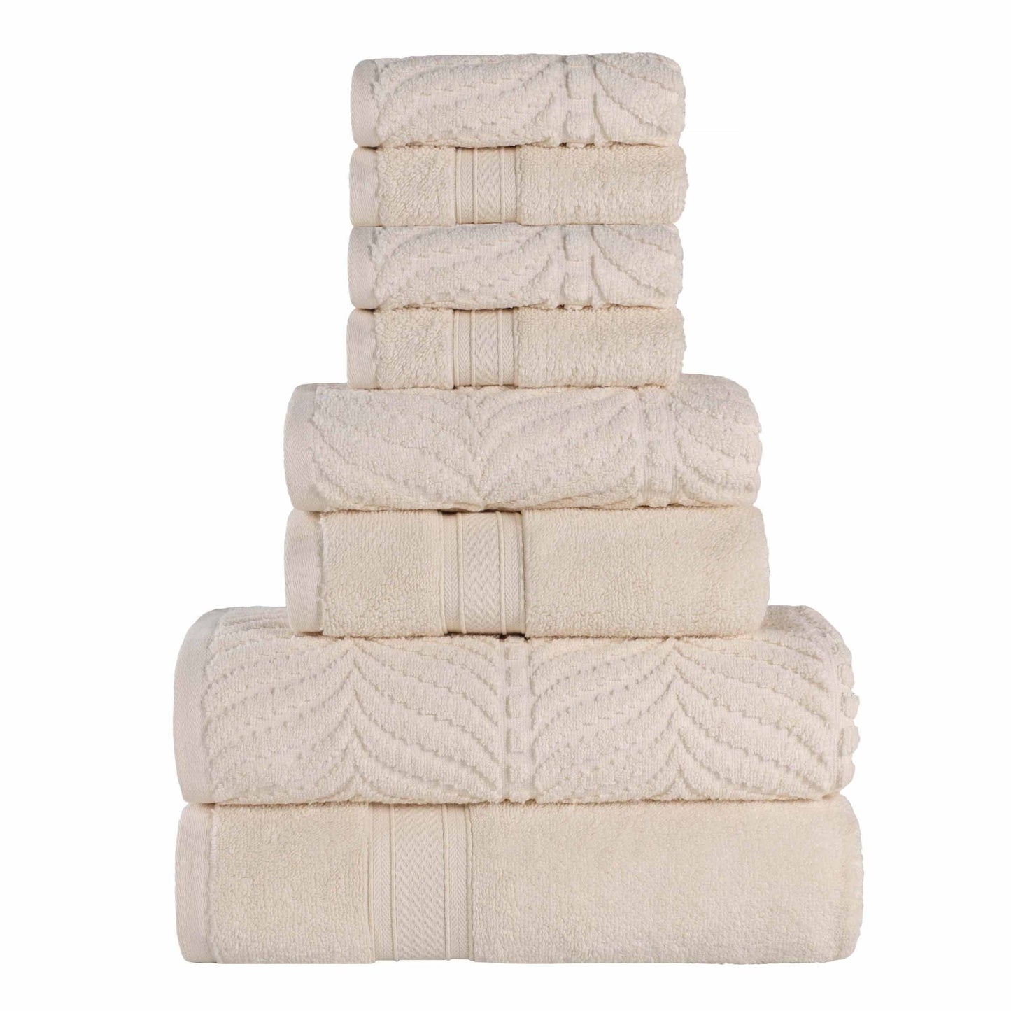 Chevron Zero Twist Solid and Jacquard Cotton 8 Piece Towel Set - Ivory